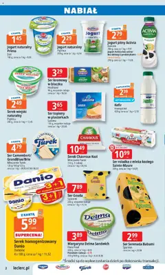 E.Leclerc Gazetka od 22.07.2025 | Strona: 2 | Produkty: Kefir, Serek homogenizowany, Mleka, Camembert
