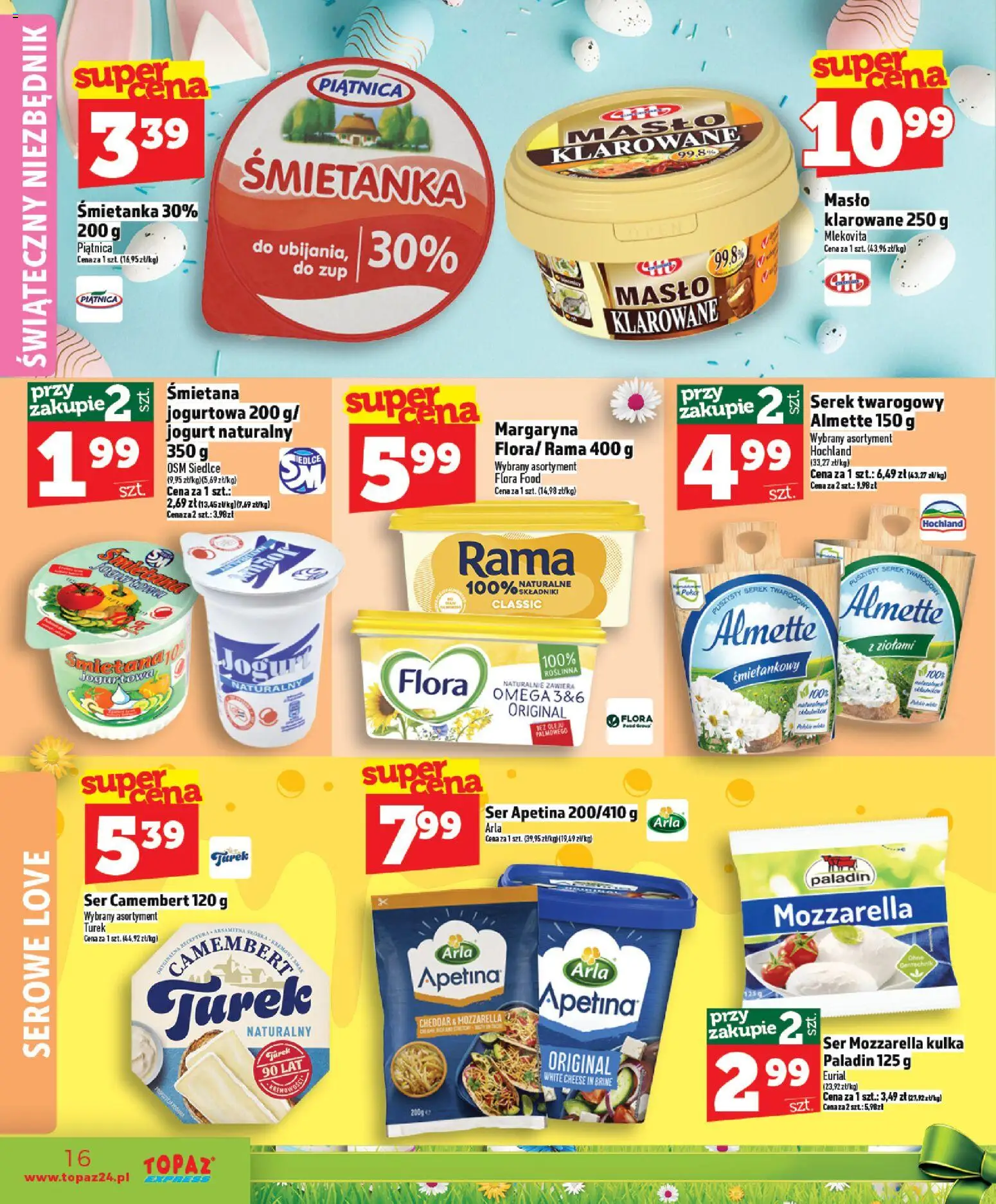 Topaz gazetka - Express od 26.03.2026 | Strona: 16 | Produkty: Masło klarowane, Ser, Jogurt, Śmietana