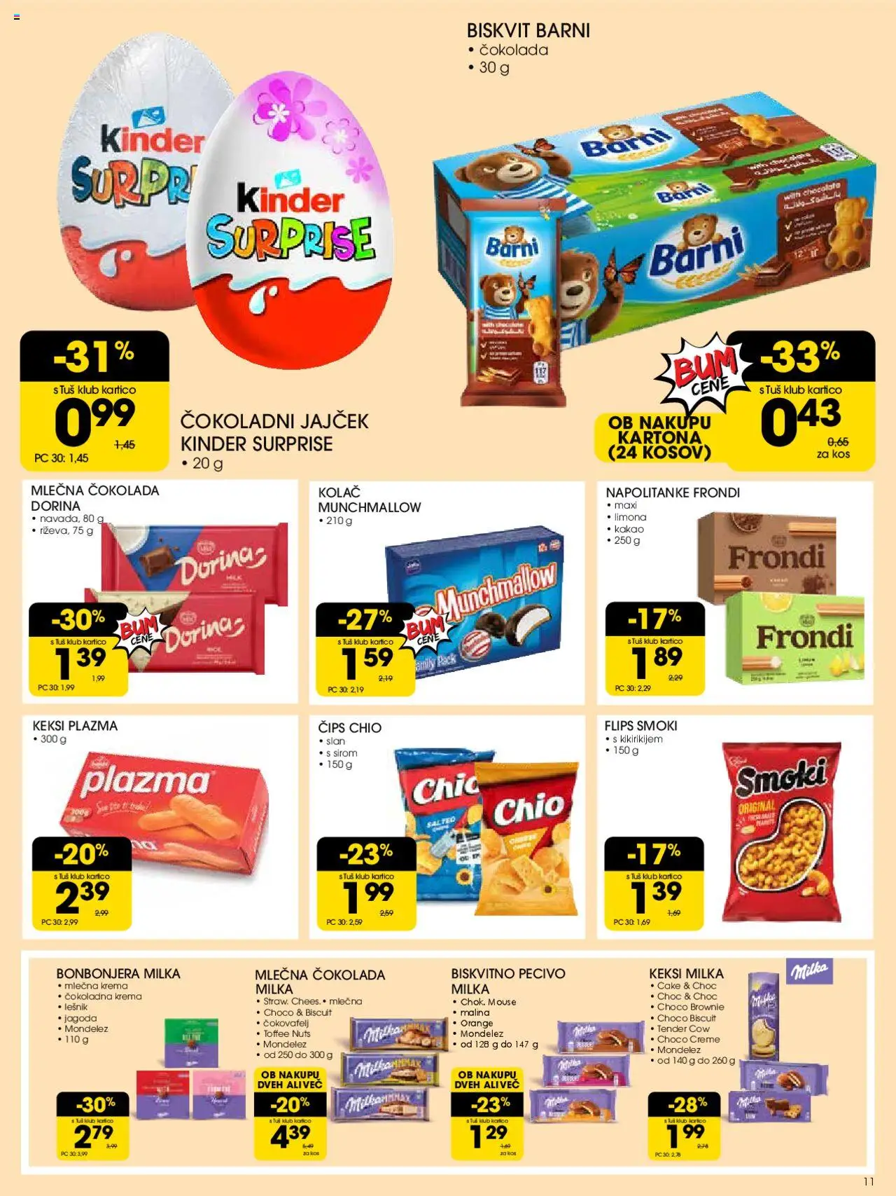 Novi Tuš katalog ponudbe – veljaven od 17.09.2025 | Stran: 11 | Izdelki: Napolitanke, Keksi, Flips, Cips
