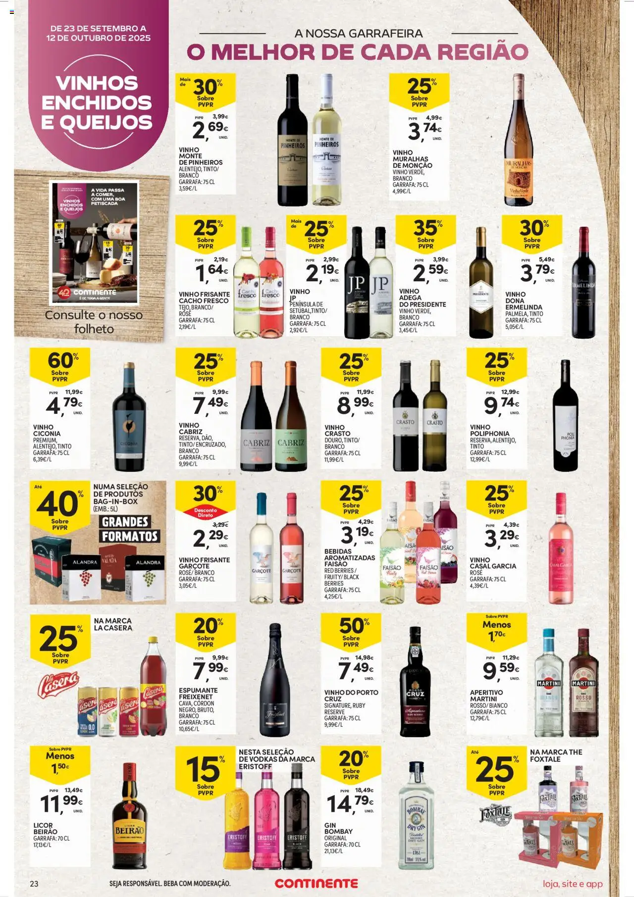 Continente Semanal Continente Bom Dia │ válido de 30.09.2025 | Página: 23 | Produtos: Espumante, Licor, Vinho, Gin