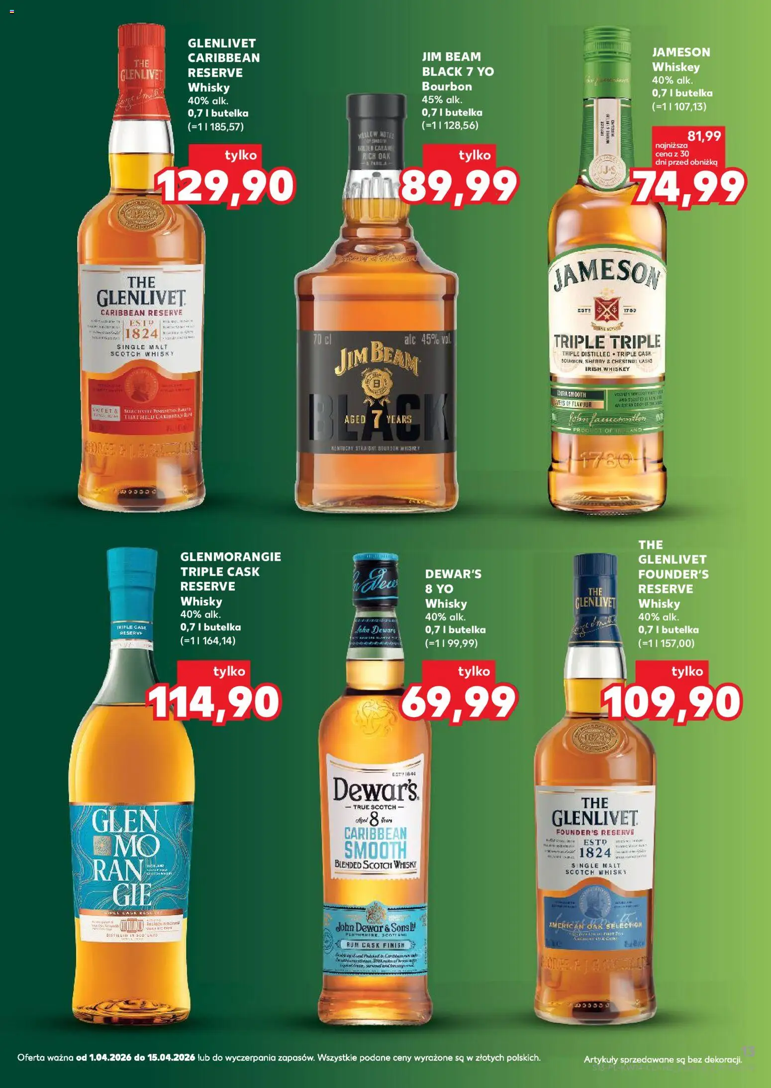 Kaufland Polsko leták - Barek od 01.04.2026 | Strana: 13 | Produkty: Whiskey, Jameson, Jim Beam, Sherry