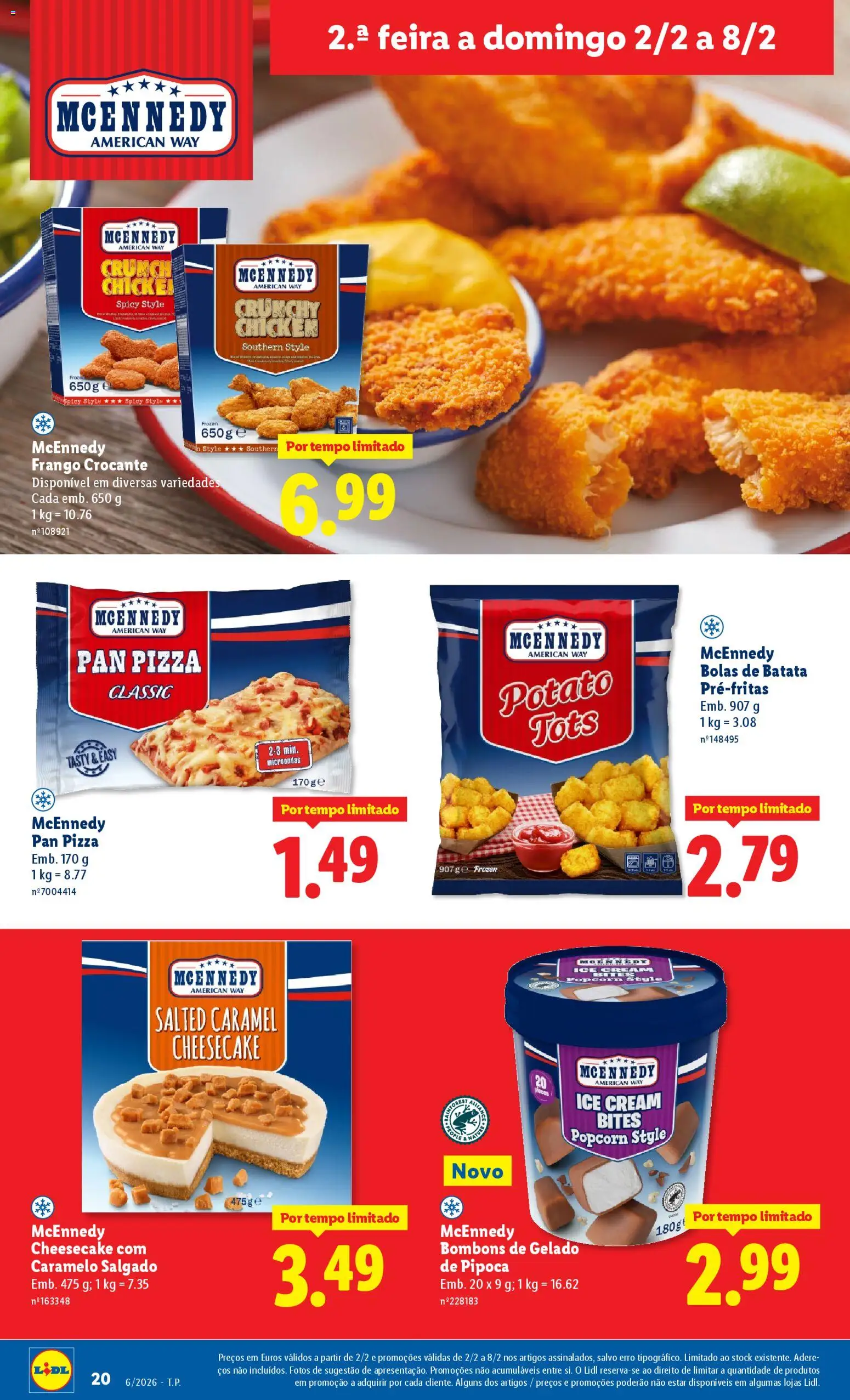 Lidl folheto │ válido de 02.02.2026 | Página: 20 | Produtos: Batata, Frango, Gelado, Pizza