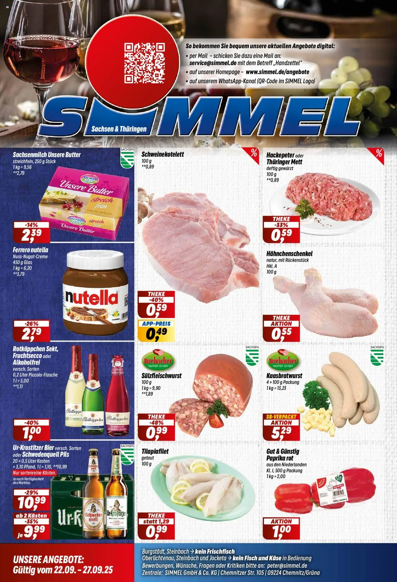 Simmel Prospekt 	 – gültig ab 22.09.2025 | Seite: 1 | Produkte: Theke, Bier, Paprika rot, Rotkäppchen