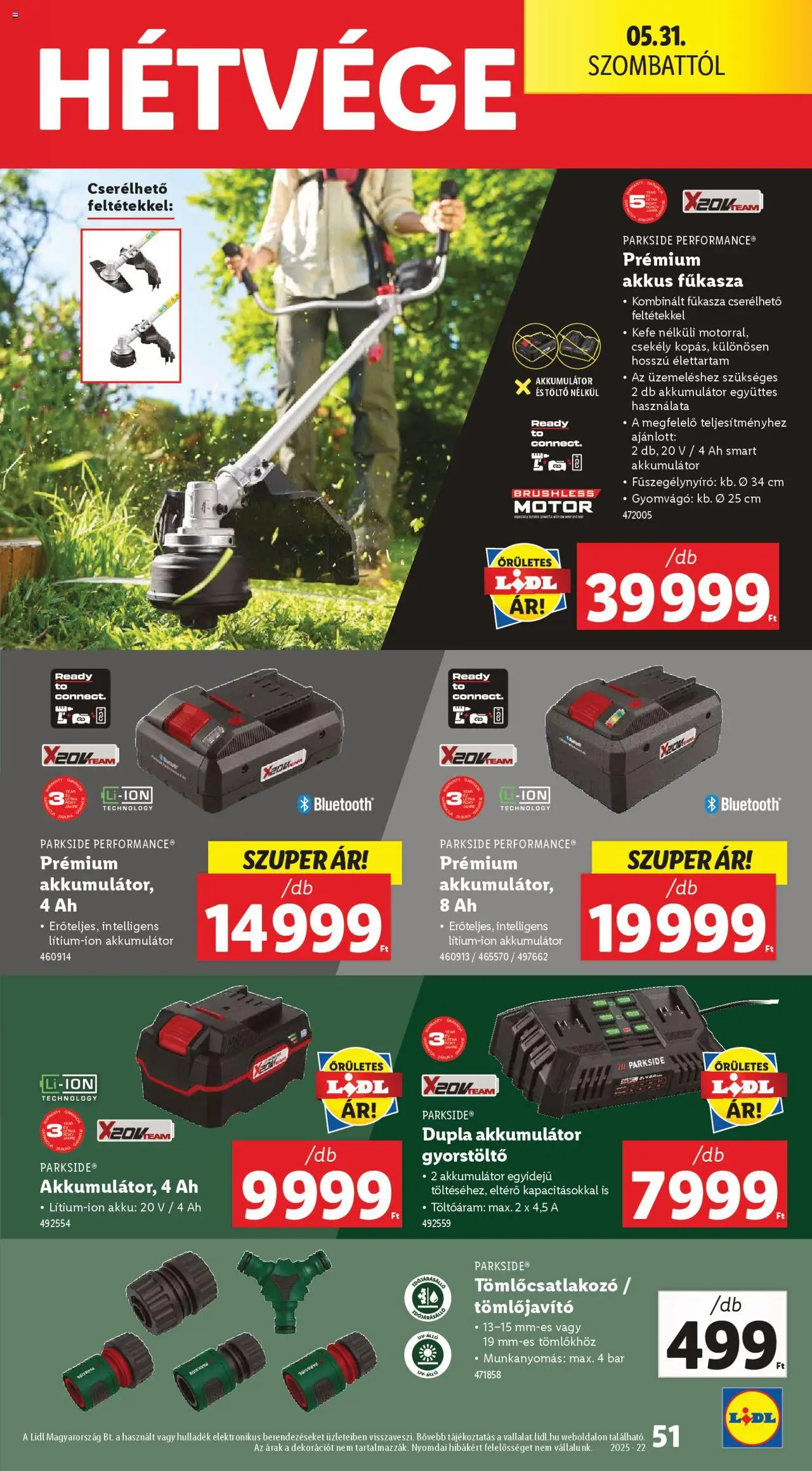 Lidl akciós ujság - amely érvényes a következő dátumtól: 29.05.2025 | Oldal: 51 | Termékek: Parkside, Gyorstöltő, Fűkasza, Fűszegélynyíró