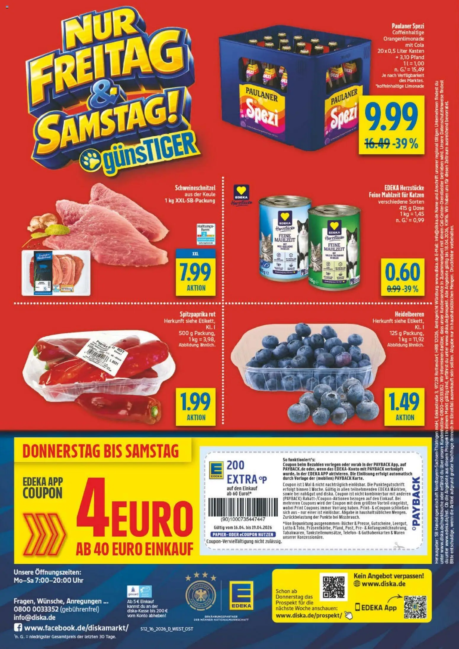 Diska Prospekt 	 – gültig ab 13.04.2026 | Seite: 12 | Produkte: Paulaner spezi, Heidelbeeren, Telefon, Uhr