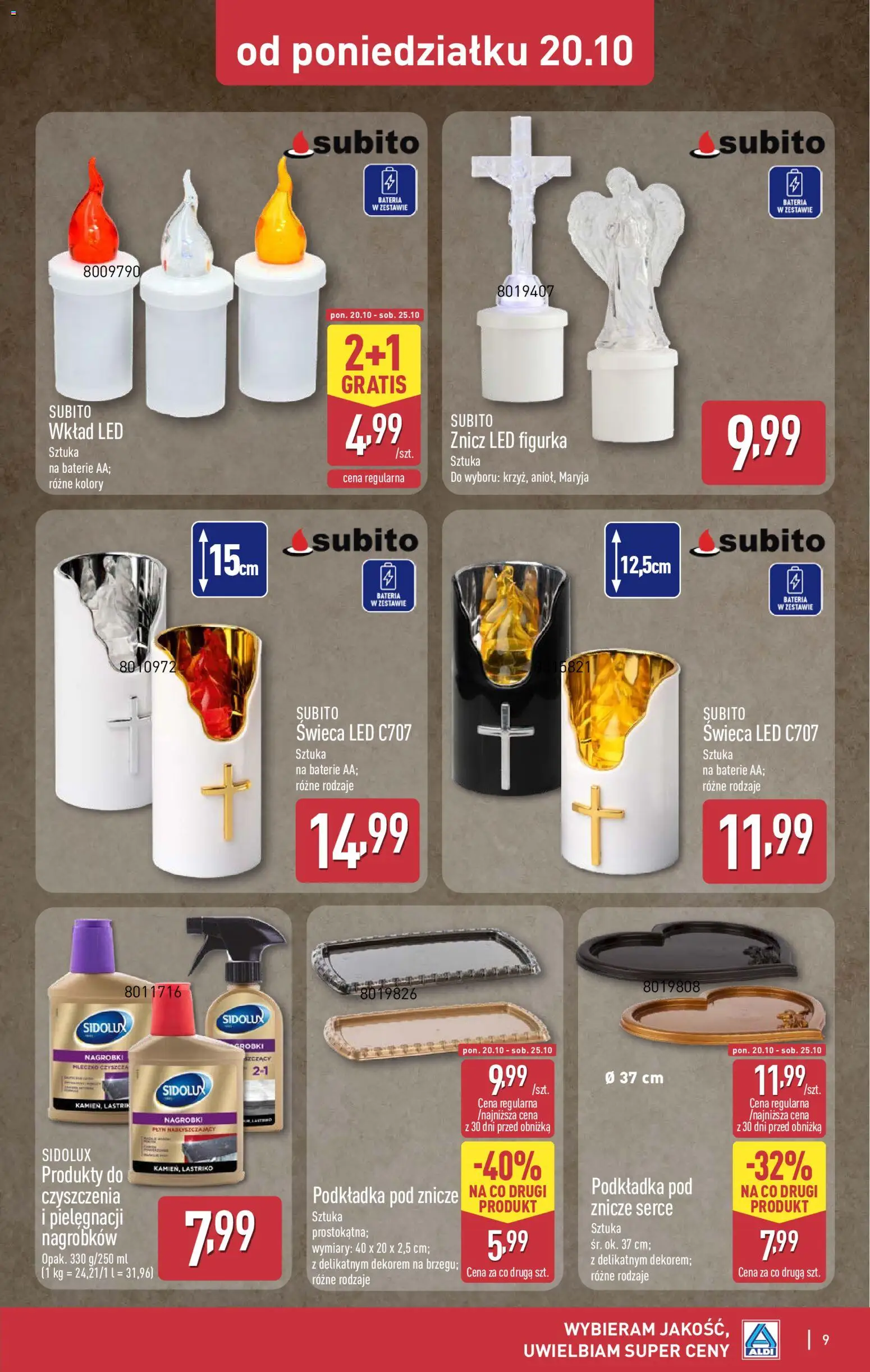 Aldi Gazetka - Okazje na weekend od 23.10.2025 | Strona: 9 | Produkty: Znicz LED, Baterie, Znicze, Bateria