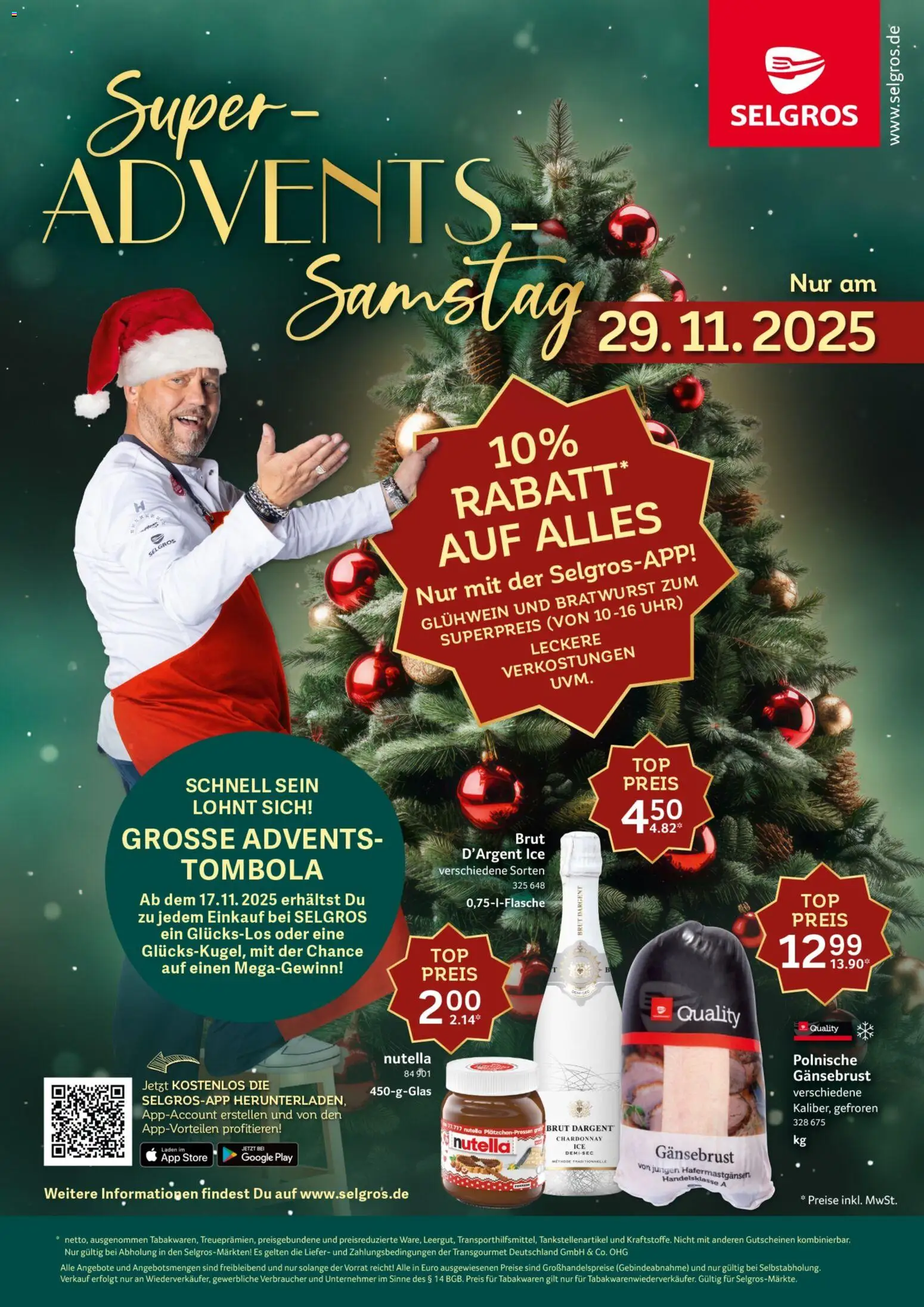 Selgros Super Advents Samstag – gültig ab 29.11.2025 | Seite: 1 | Produkte: Bratwurst, Nutella, Brut dargent, Uhr