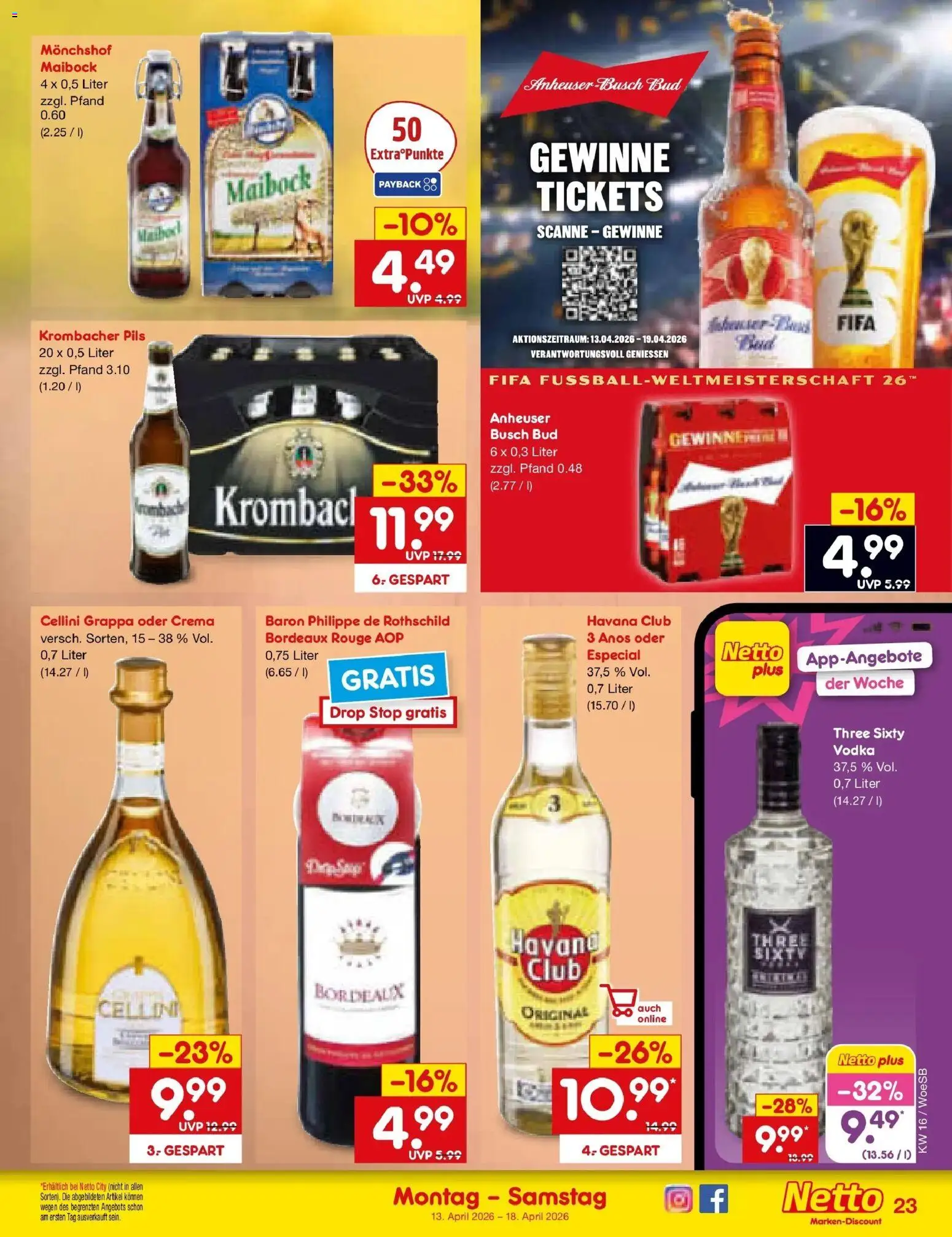 Netto Marken-Discount Prospekt Gemmingen	 – gültig ab 13.04.2026 | Seite: 18 | Produkte: Havana club, Monchshof, Pils, Rouge