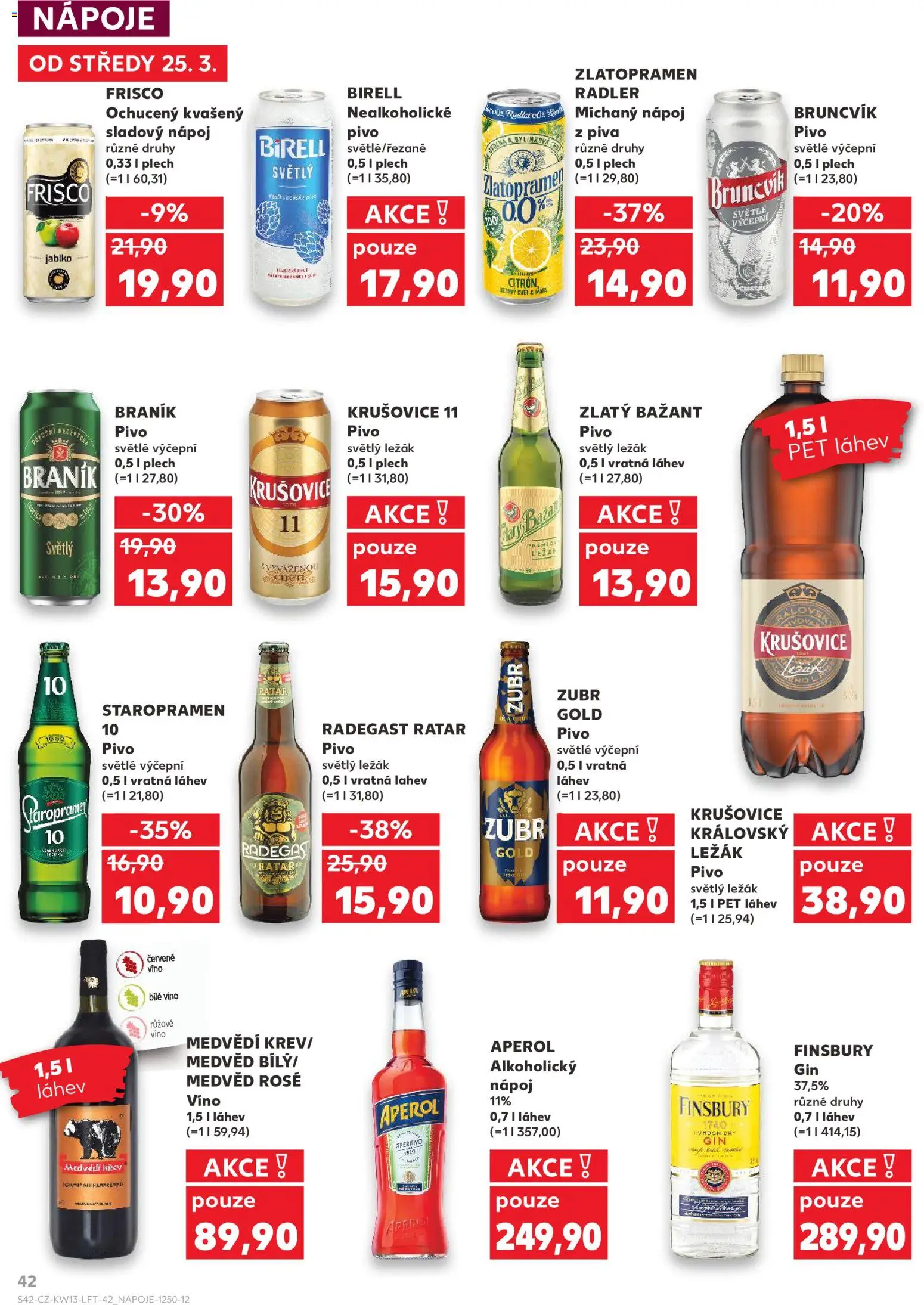 Kaufland leták - Praha 8 od 25.03.2026 | Strana: 42 | Produkty: Bílé víno, Birell, Zlatý Bažant, Braník