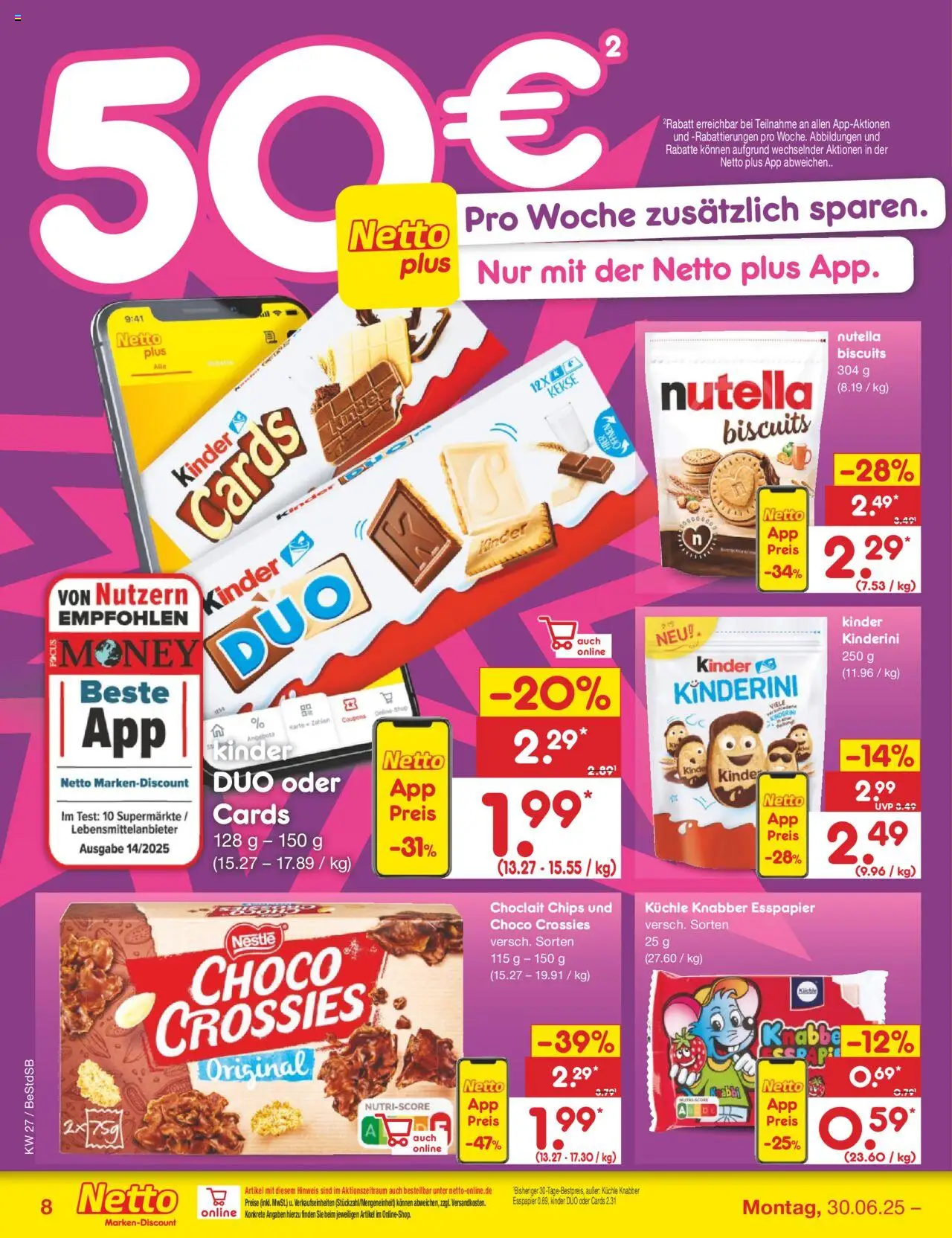 Netto Marken-Discount Prospekt 	 - gültig ab dem 30.06.2025 | Seite: 10 | Produkte: Nutella, Chips, Kekse