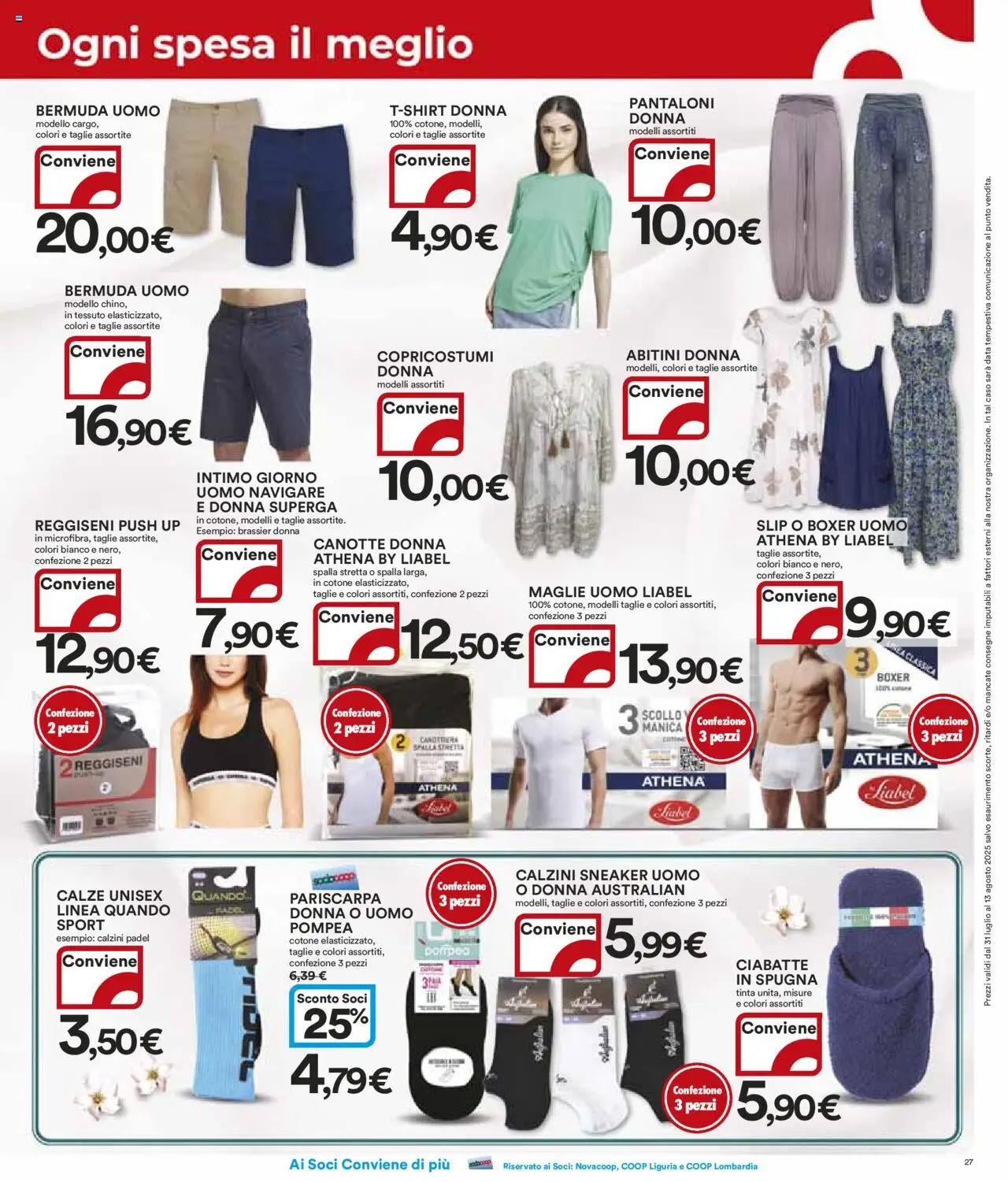 Volantino Ipercoop del 31.07.2025 | Pagina: 27 | Prodotti: Spugna, Pantaloni, Boxer, Bermuda