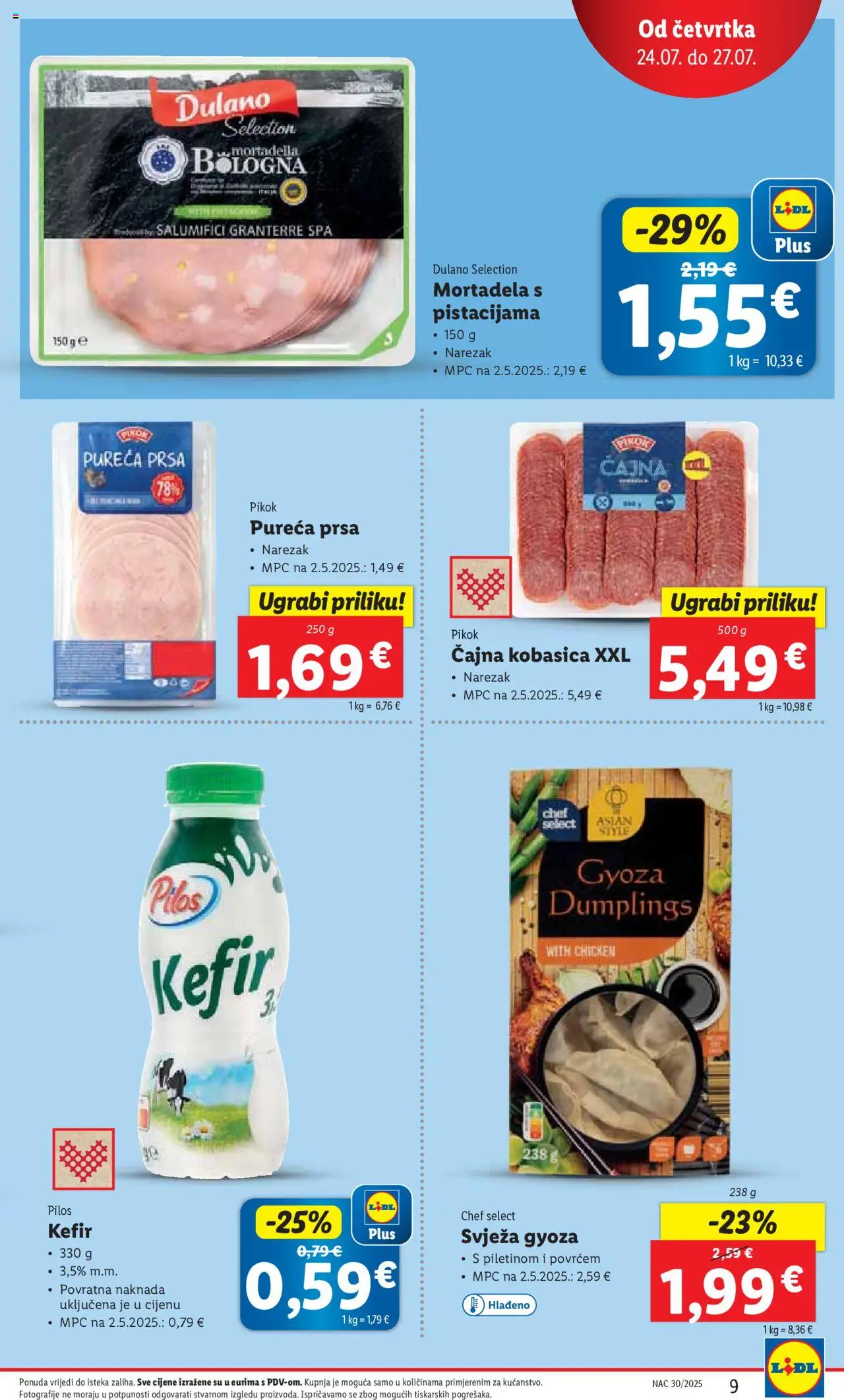Lidl katalog | vrijedi od 24.07.2025 | Stranica: 9 | Proizvodi: Mortadela, Narezak, Kobasica, Kefir