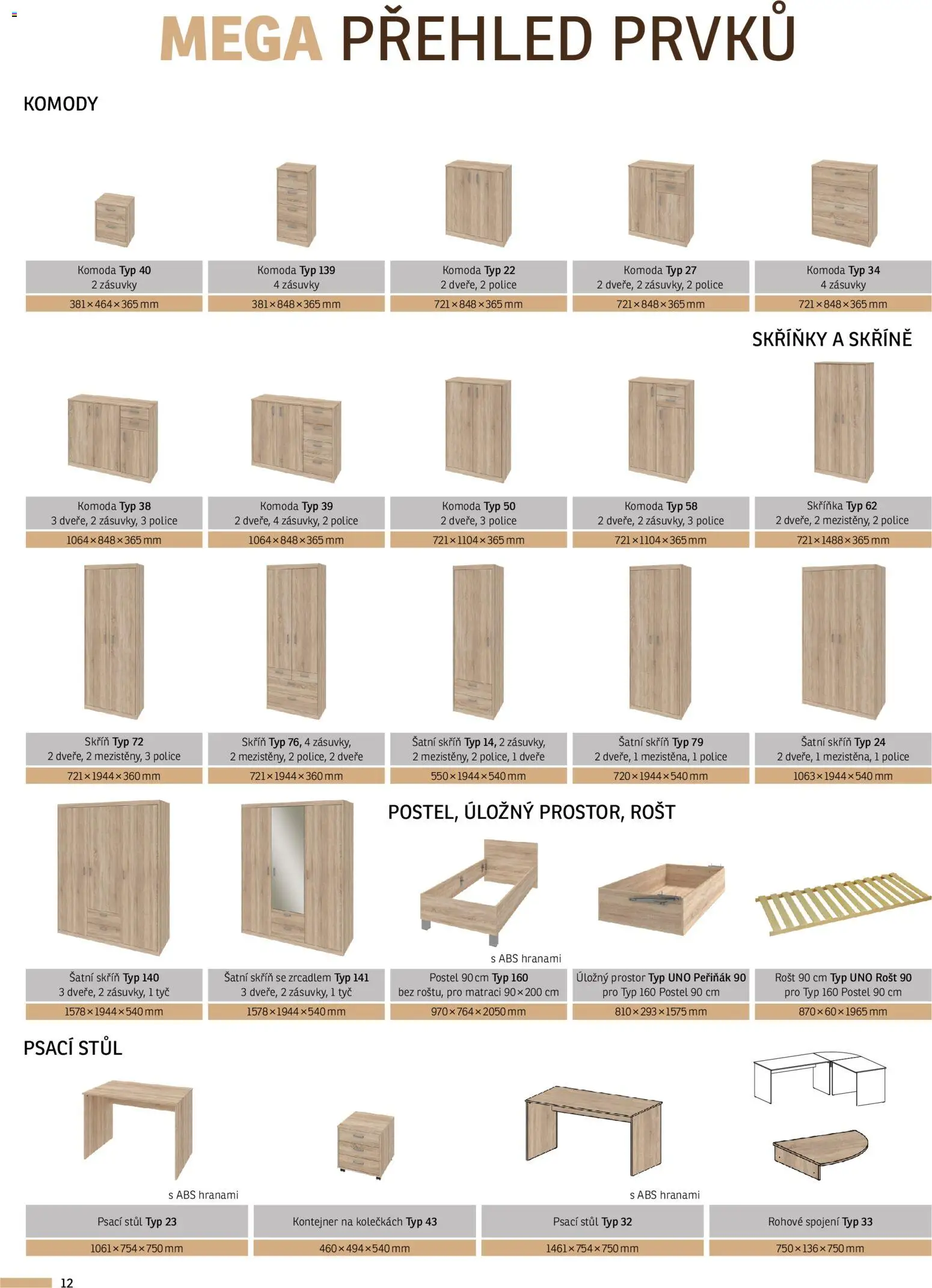 ASKO nábytek leták - Variabilní program MEGA od 01.01.2026 | Strana: 12 | Produkty: Peřiňák, Rošt, Stůl, Psací stůl