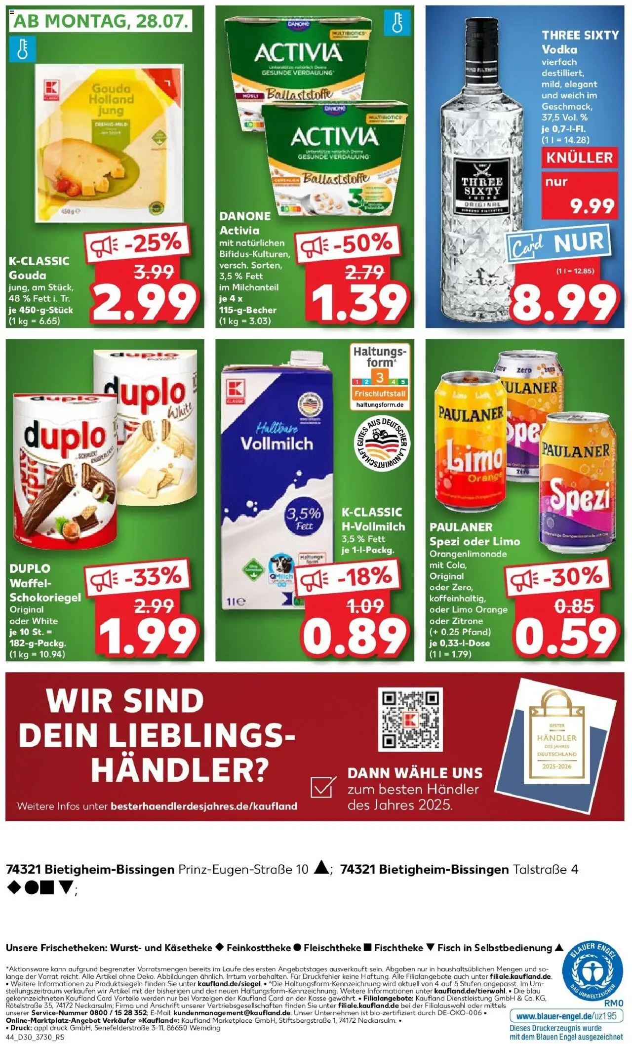 Kaufland prospekt Bietigheim-Bissingen	 - gültig ab dem 24.07.2025 | Seite: 44 | Produkte: Activia, Danone activia, Paulaner spezi, Fisch