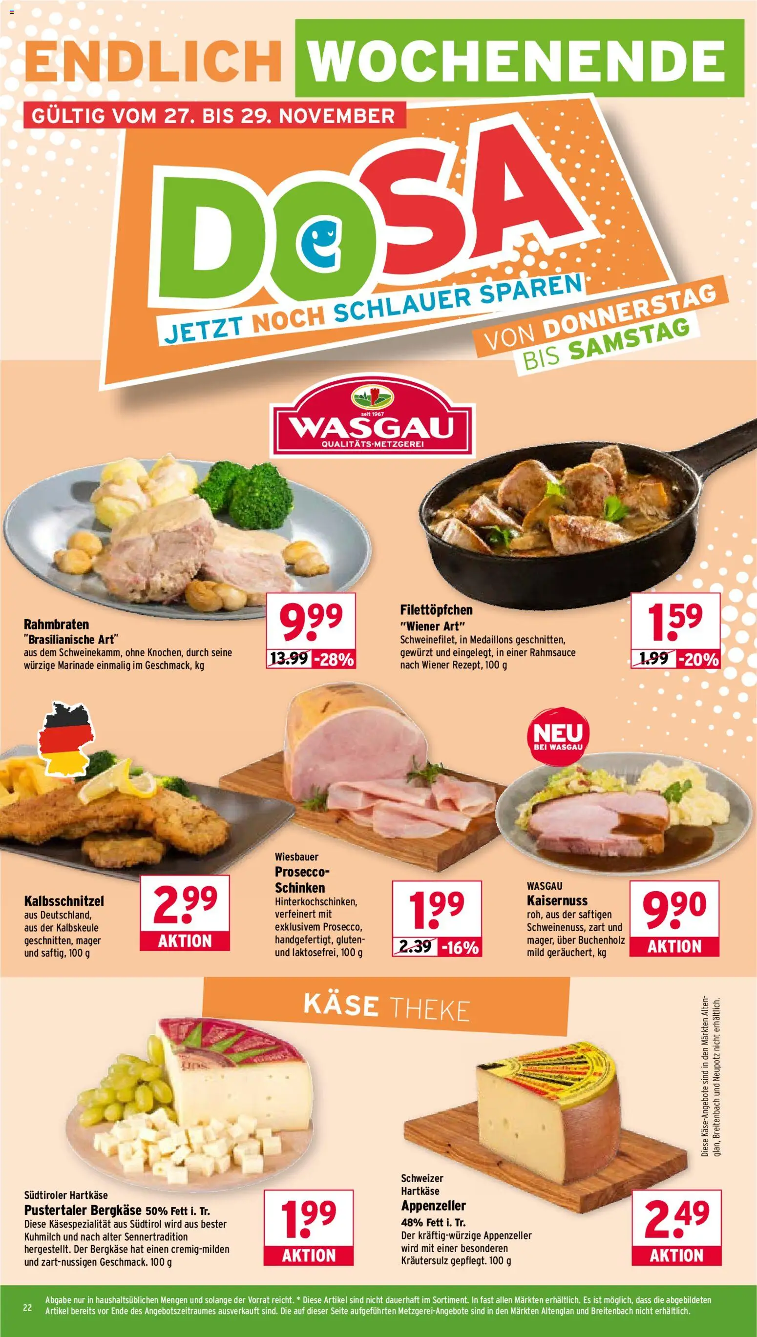 Wasgau Prospekt 	 – gültig ab 24.11.2025 | Seite: 22 | Produkte: Käse, Theke, Prosecco, Schinken