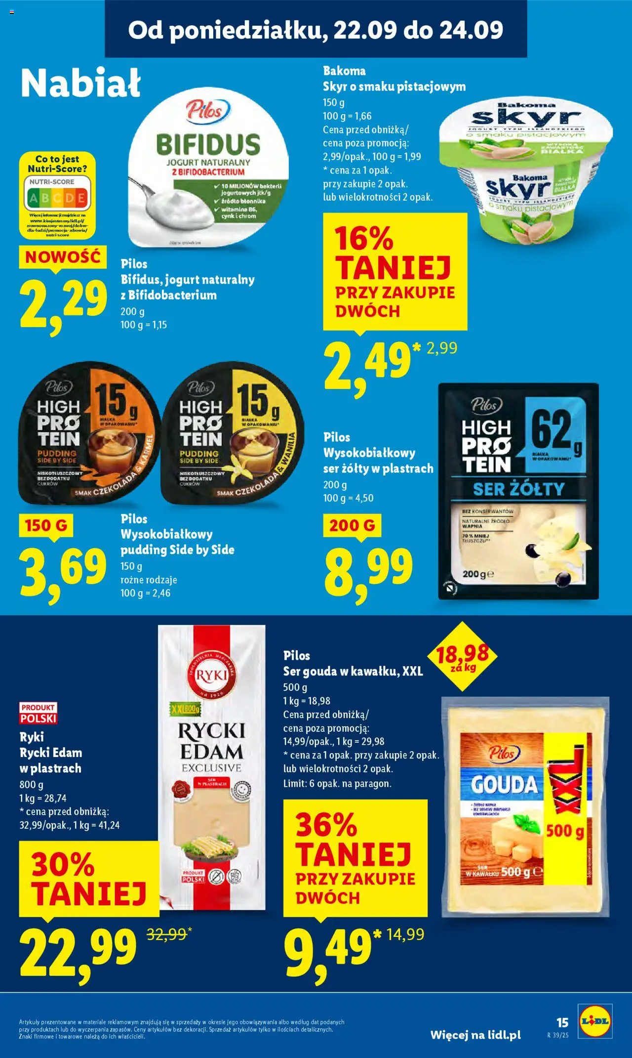 Lidl Gazetka od 22.09.2025 | Strona: 21 | Produkty: Jogurt naturalny, Czekolada, Ser gouda, Skyr