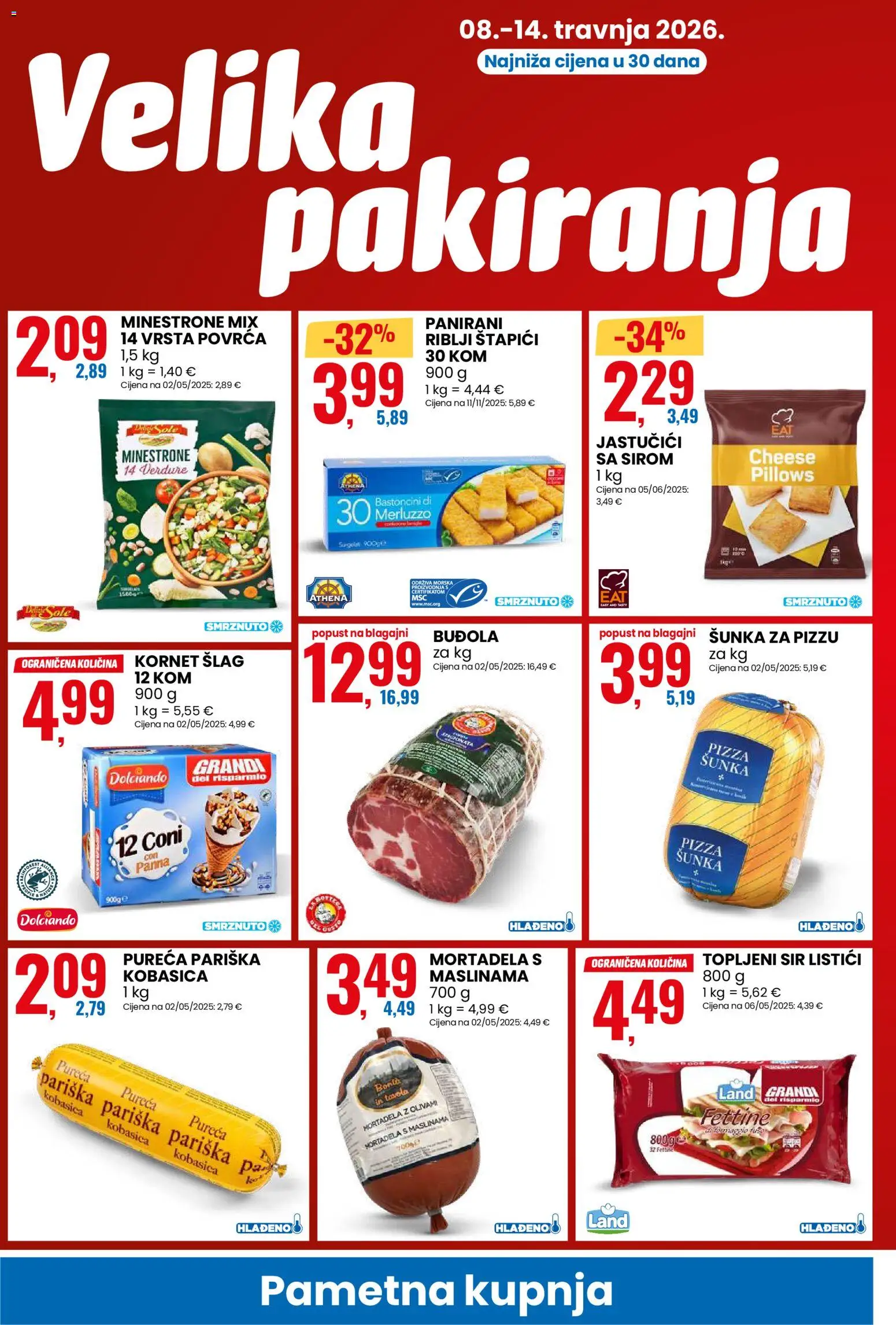 Eurospin katalog | vrijedi od 08.04.2026 | Stranica: 2 | Proizvodi: Sir, Kobasica, Štapići, Šlag