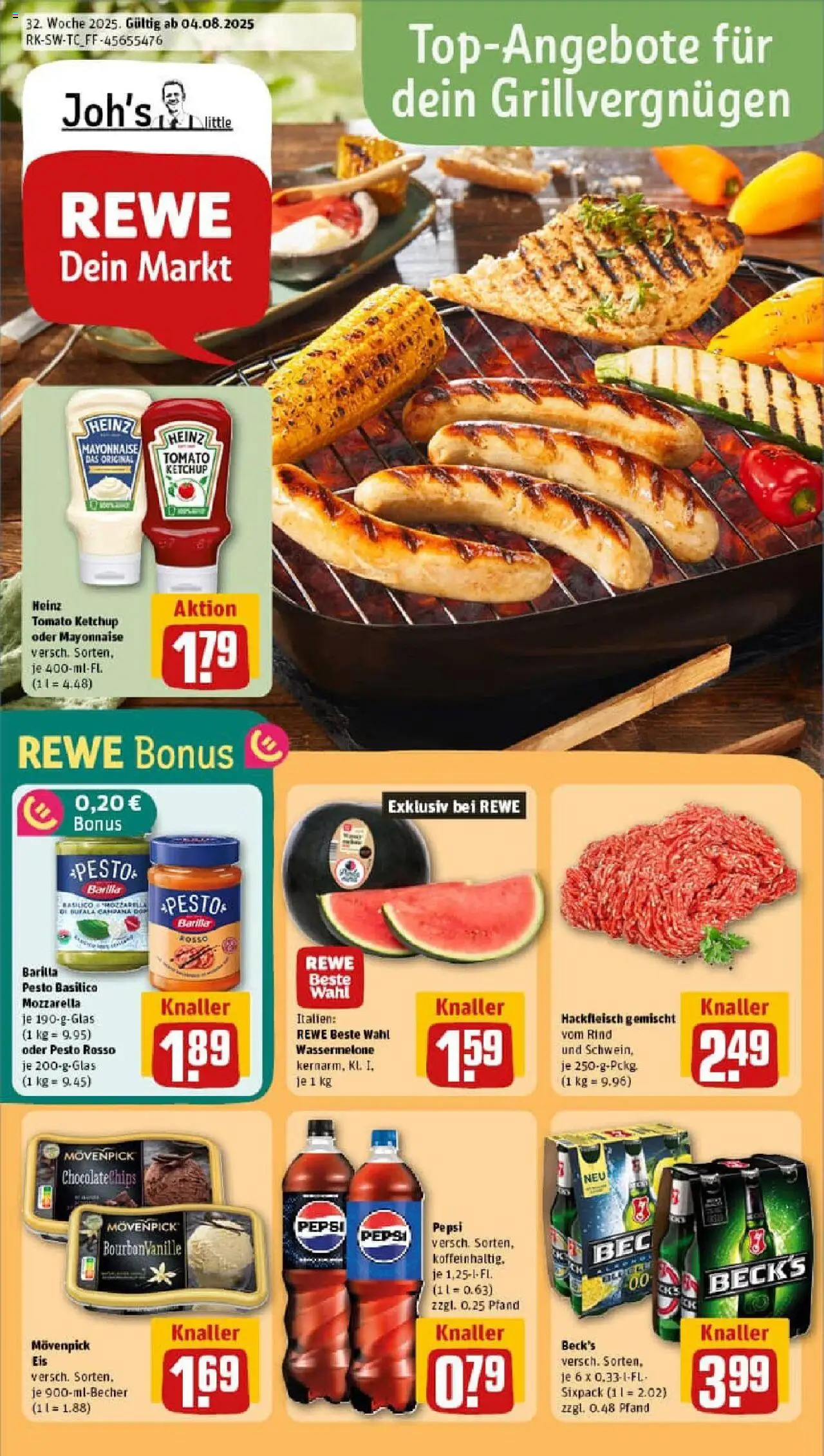 Rewe prospekt Mannheim / Rheinau	 - gültig ab dem 03.08.2025 | Seite: 1 | Produkte: Movenpick eis, Wassermelone, Chips, Hackfleisch