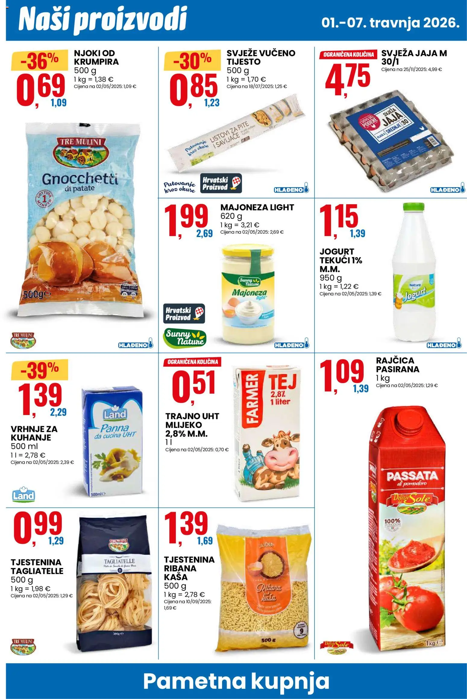 Eurospin katalog | vrijedi od 01.04.2026 | Stranica: 4 | Proizvodi: Mlijeko, Jaja, Njoki, Rajčica