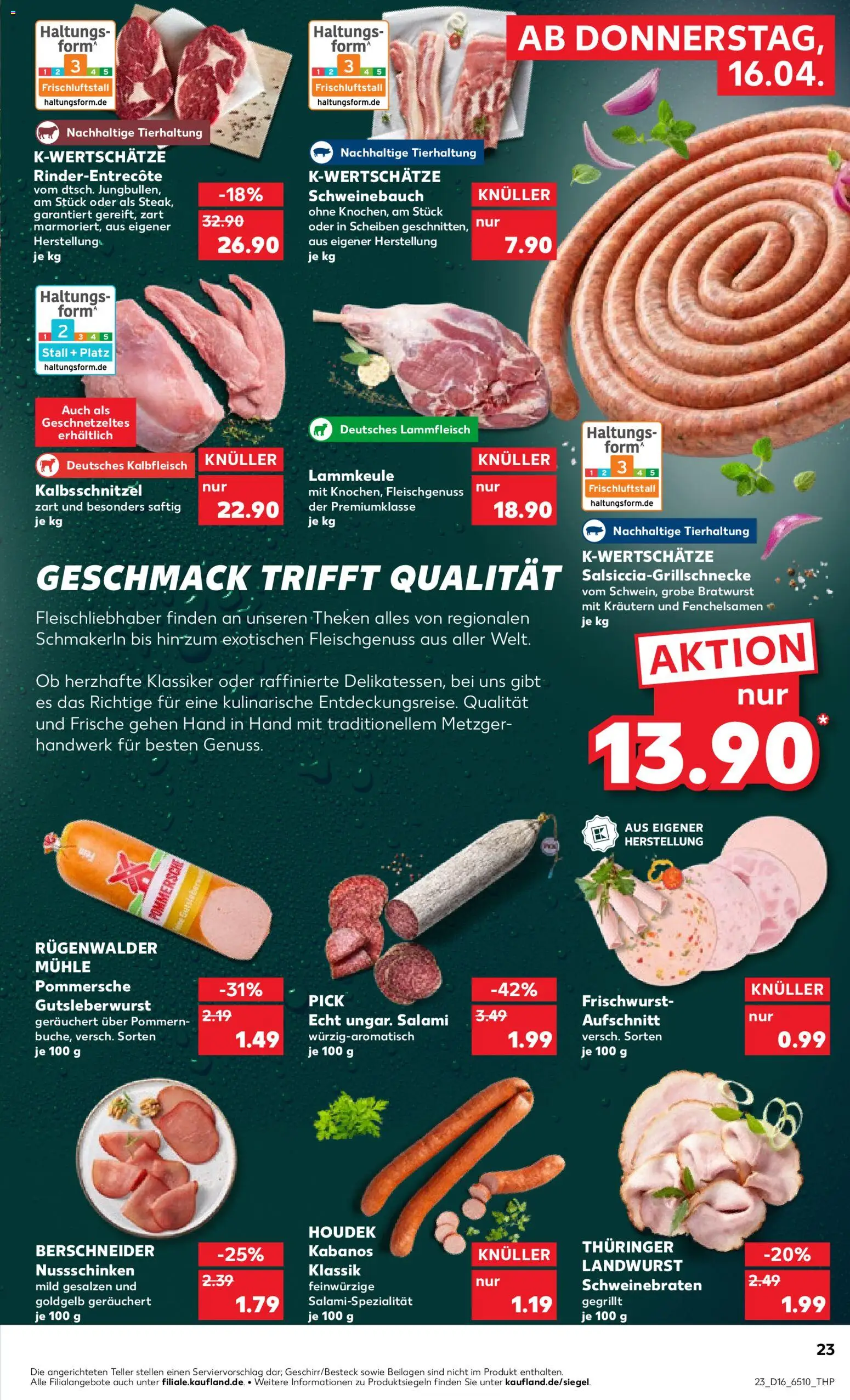 Kaufland Prospekt Köln	 – gültig ab 16.04.2026 | Seite: 23 | Produkte: Mühle, Schweinebauch, Salami, Steak