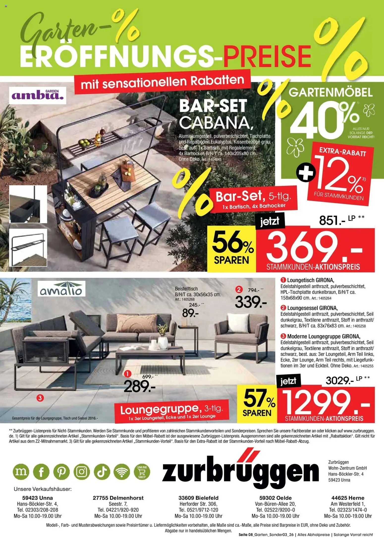 Zurbrüggen Eröffnungs-Preise – gültig ab 27.04.2026 | Seite: 8 | Produkte: Beistelltisch, Barhocker, Sessel, Tisch