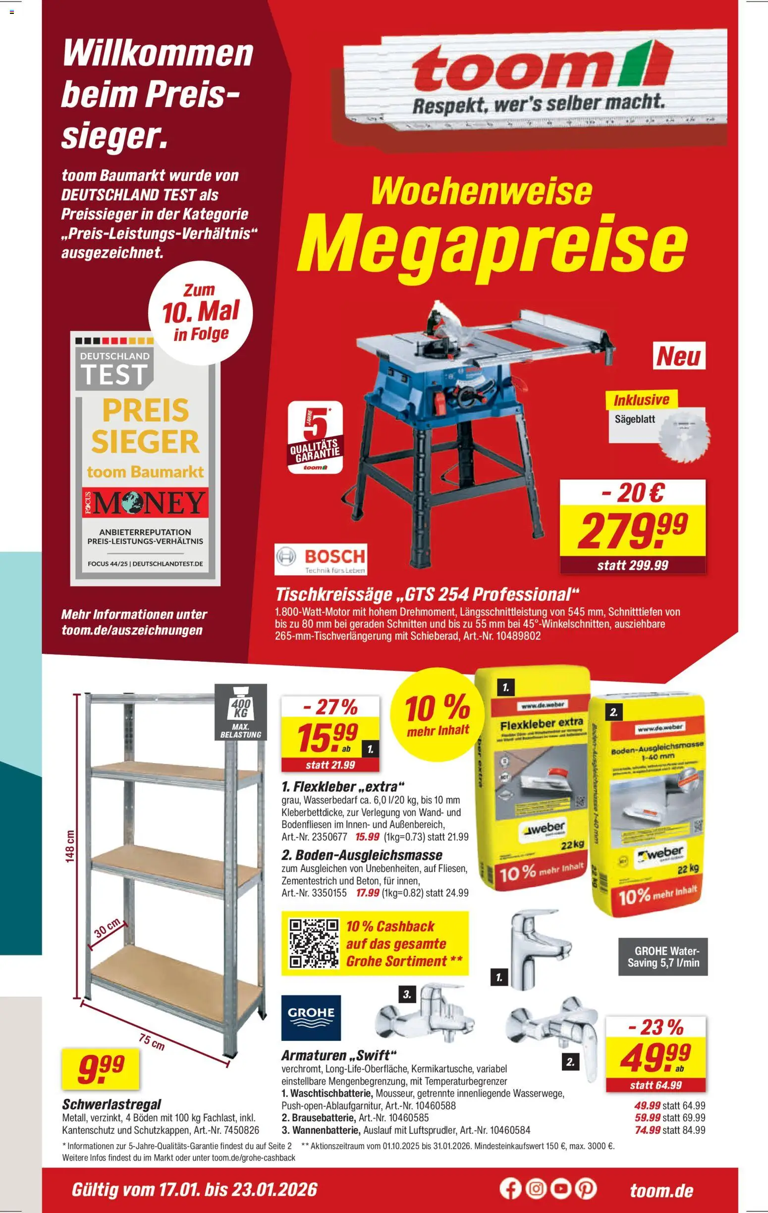 Toom Baumarkt Prospekt 	 – gültig ab 17.01.2026 | Seite: 1 | Produkte: Bosch, Schwerlastregal