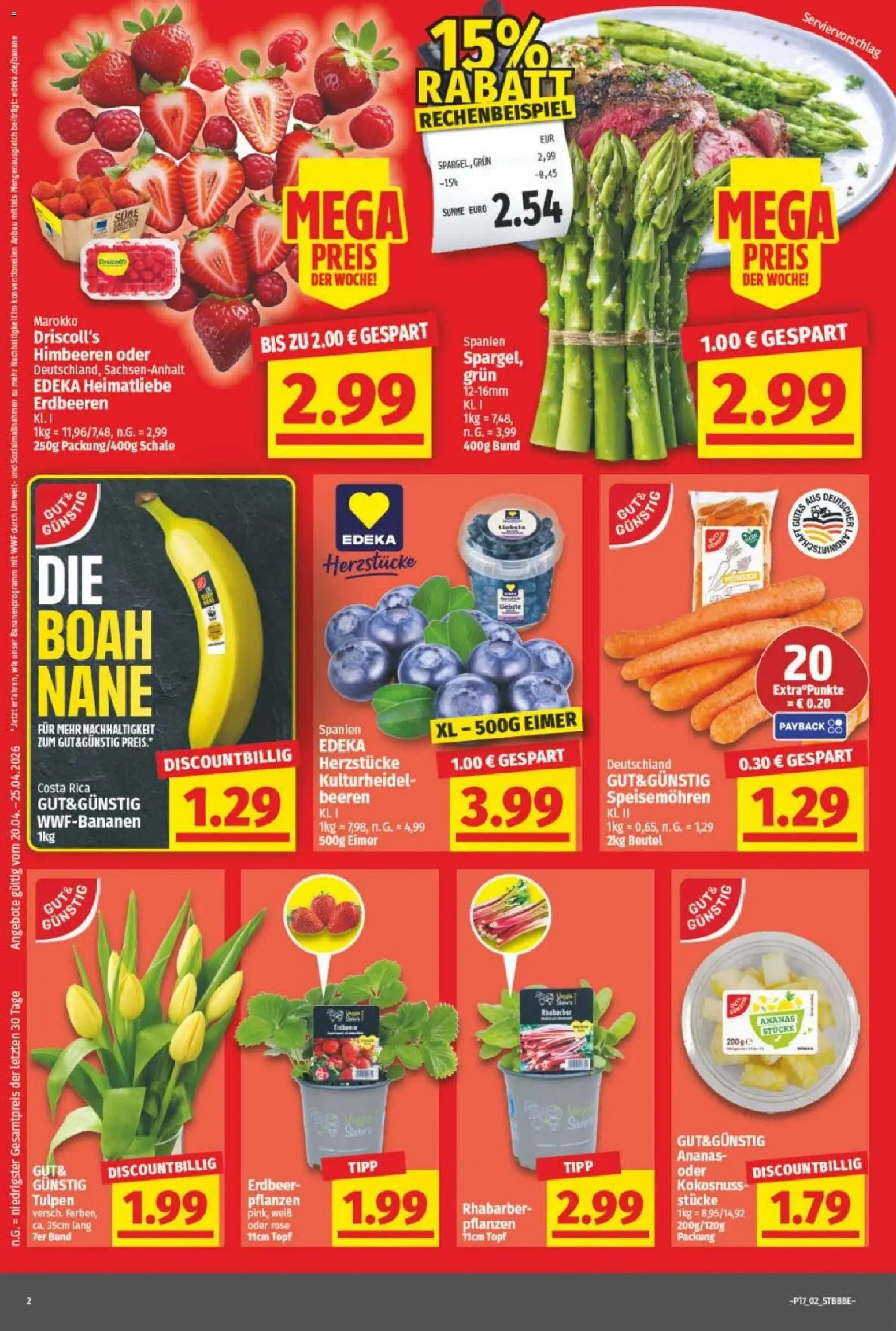 NP Discount Prospekt – gültig ab 20.04.2026 | Seite: 2 | Produkte: Himbeeren, Ananas, Rhabarber, Erdbeeren