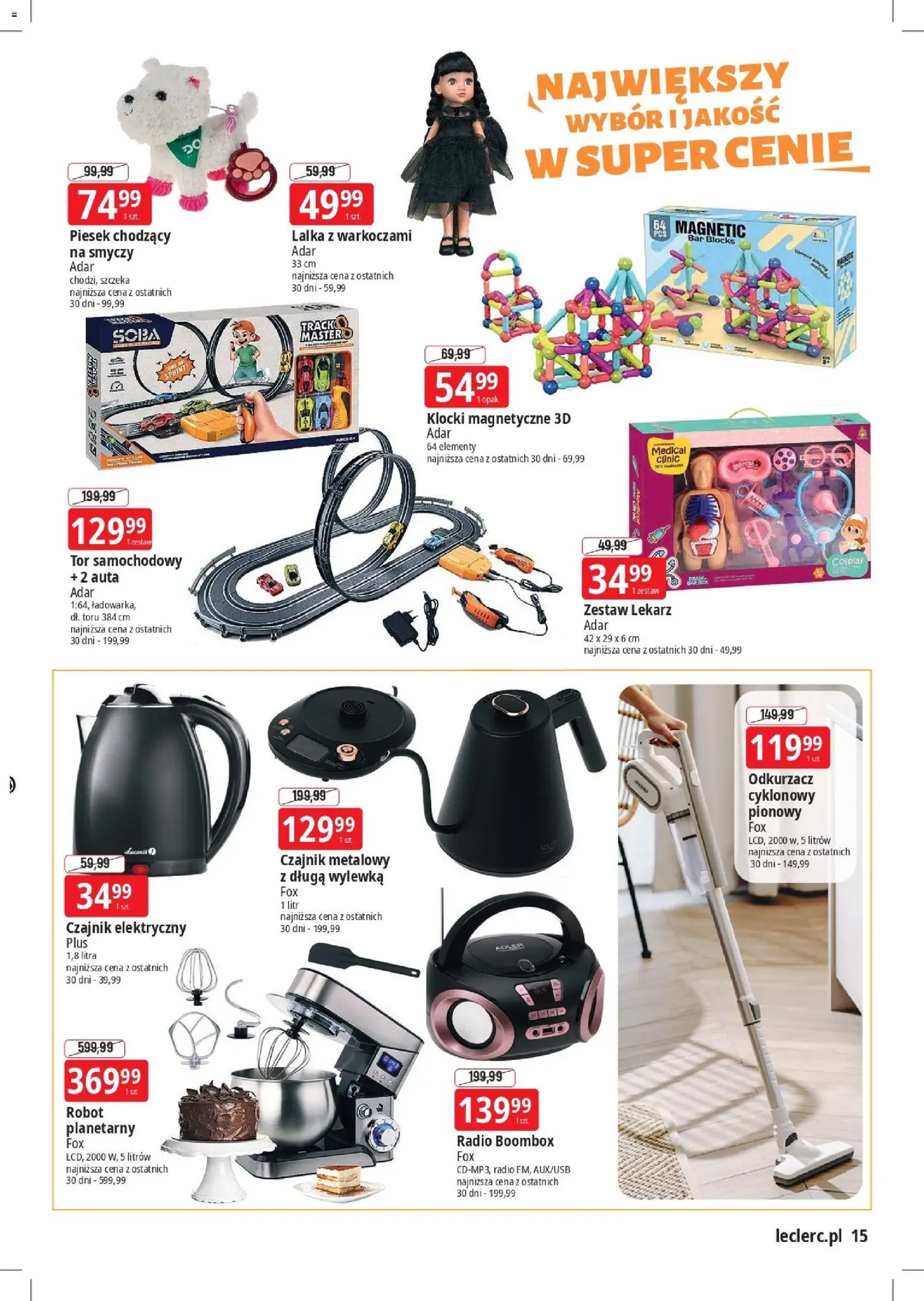 E.Leclerc Gazetka - Elbląg od 03.11.2025 | Strona: 15 | Produkty: Magnetic, Odkurzacz, Lalka, Klocki magnetyczne