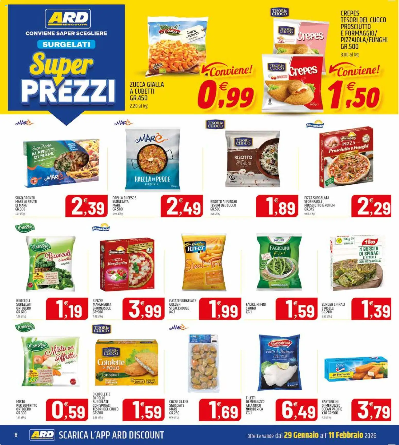 Volantino ARD Discount del 29.01.2026 | Pagina: 8 | Prodotti: Pollo, Cozze, Patate, Broccoli