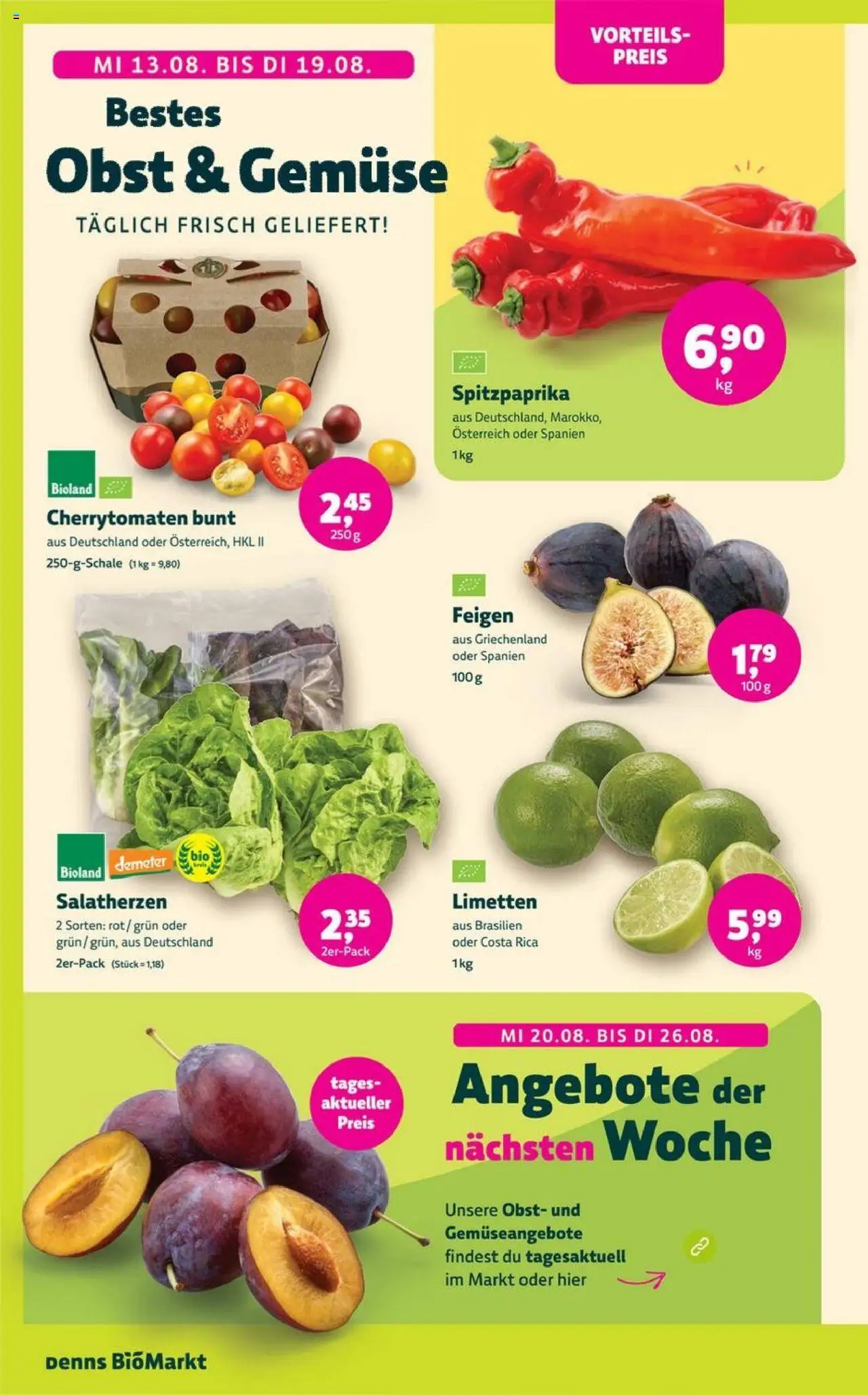Denns BioMarkt Angebote - gültig ab dem 13.08.2025 | Seite: 2 | Produkte: Limetten, Gemüse, Obst
