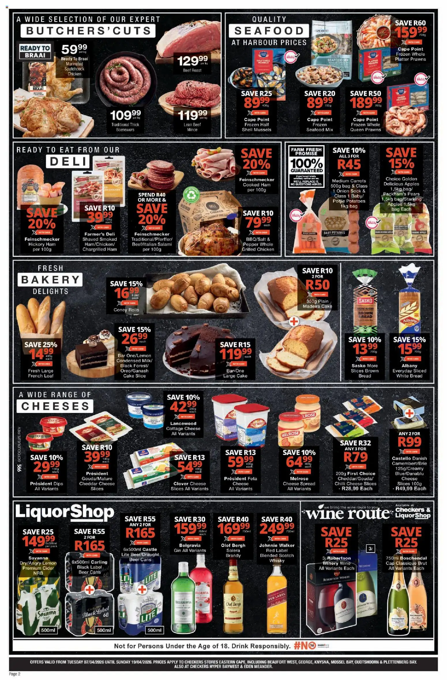 New Checkers catalogue – valid from 07.04.2026 | Page: 2 | Products: Cake, Cider, Chicken, Carrots