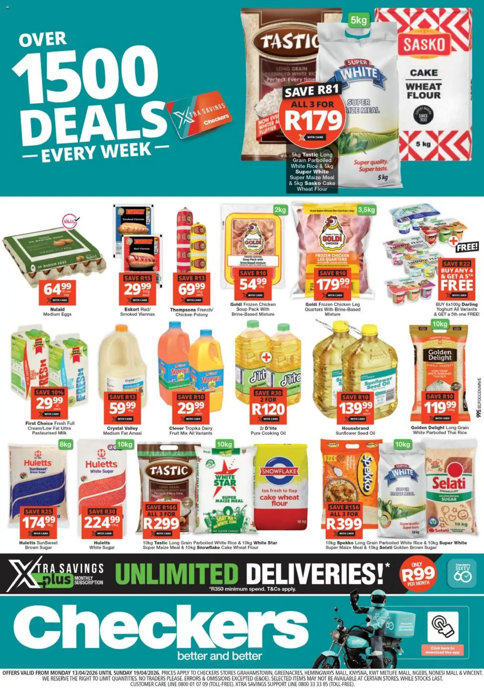New Checkers catalogue – valid from 13.04.2026 | Page: 1 | Products: Bed, Oil, Rice, Fruit