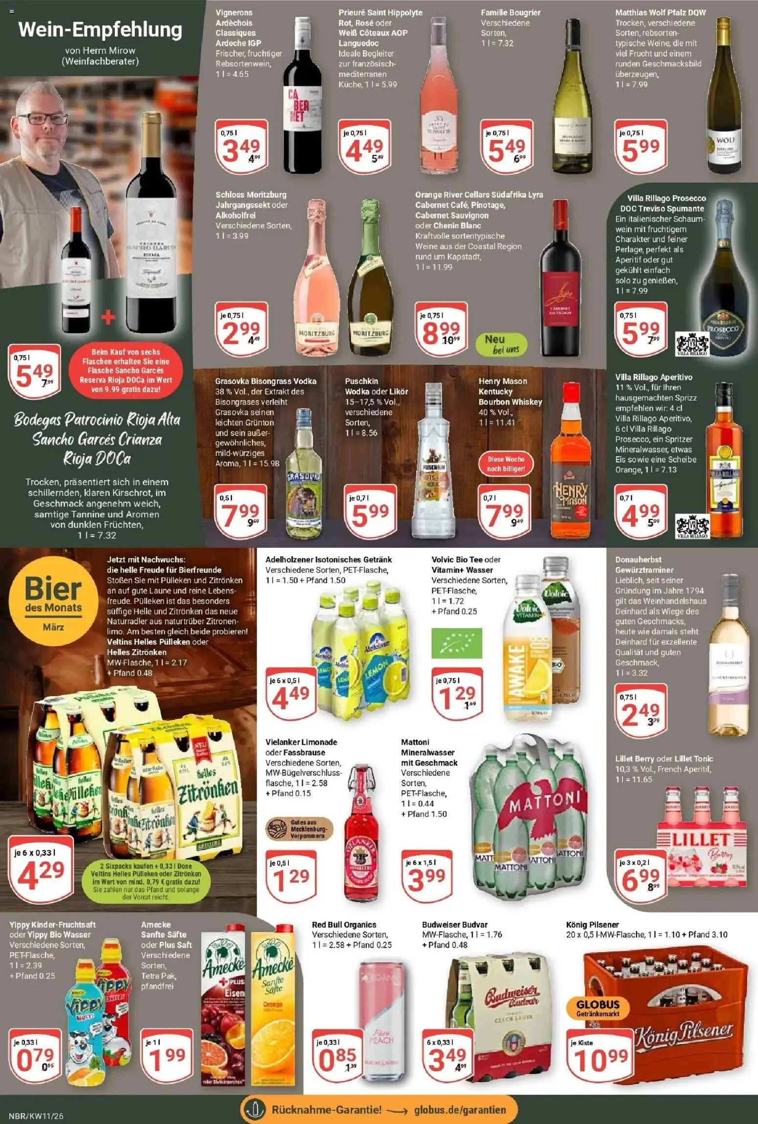 Globus prospekt Neubrandenburg	 – gültig ab 09.03.2026 | Seite: 15 | Produkte: Bier, Likör, Lillet, Budweiser
