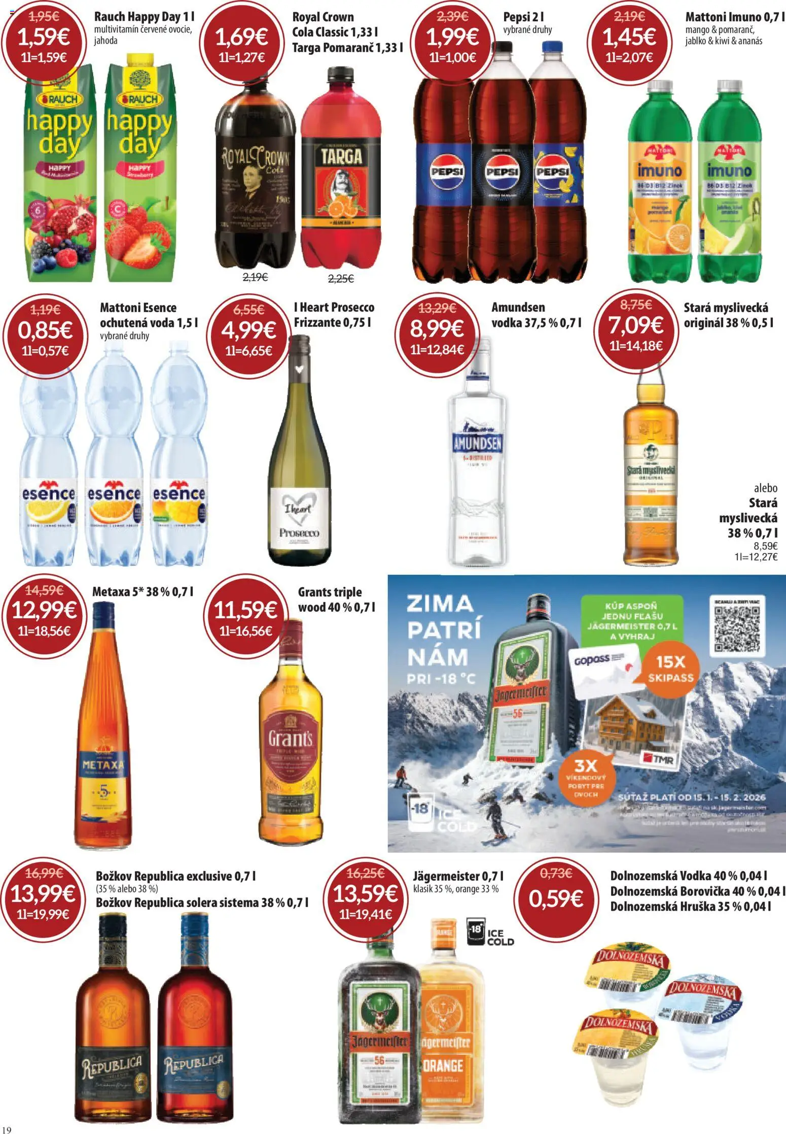 Nové Nitrazdroj akcie – leták je platný od 05.02.2026 | Strana: 19 | Produkty: Jägermeister, Prosecco, Borovička, Vodka