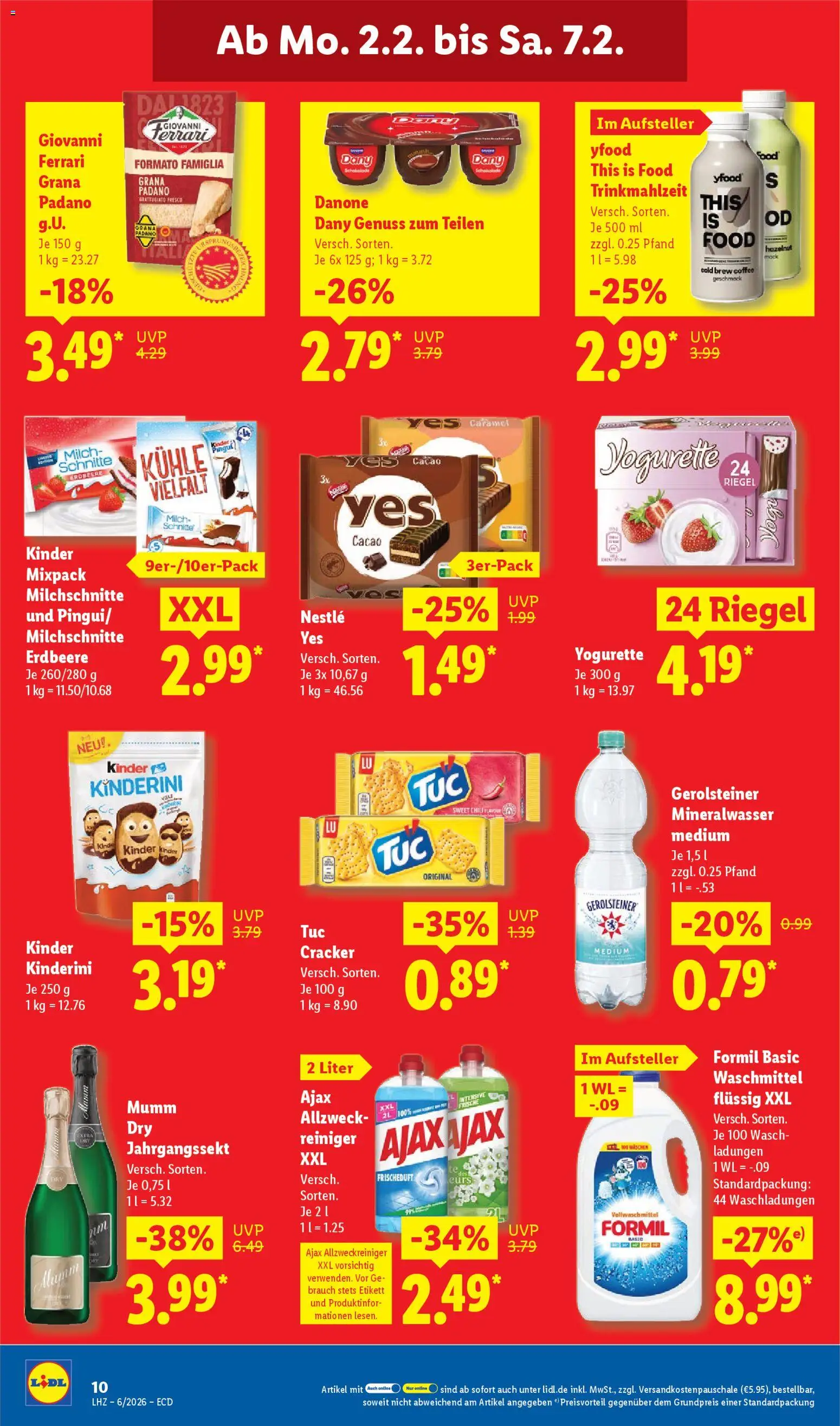 Lidl - Prospekt – gültig ab 02.02.2026 | Seite: 14 | Produkte: Milch, Mineralwasser, YFood, Gerolsteiner