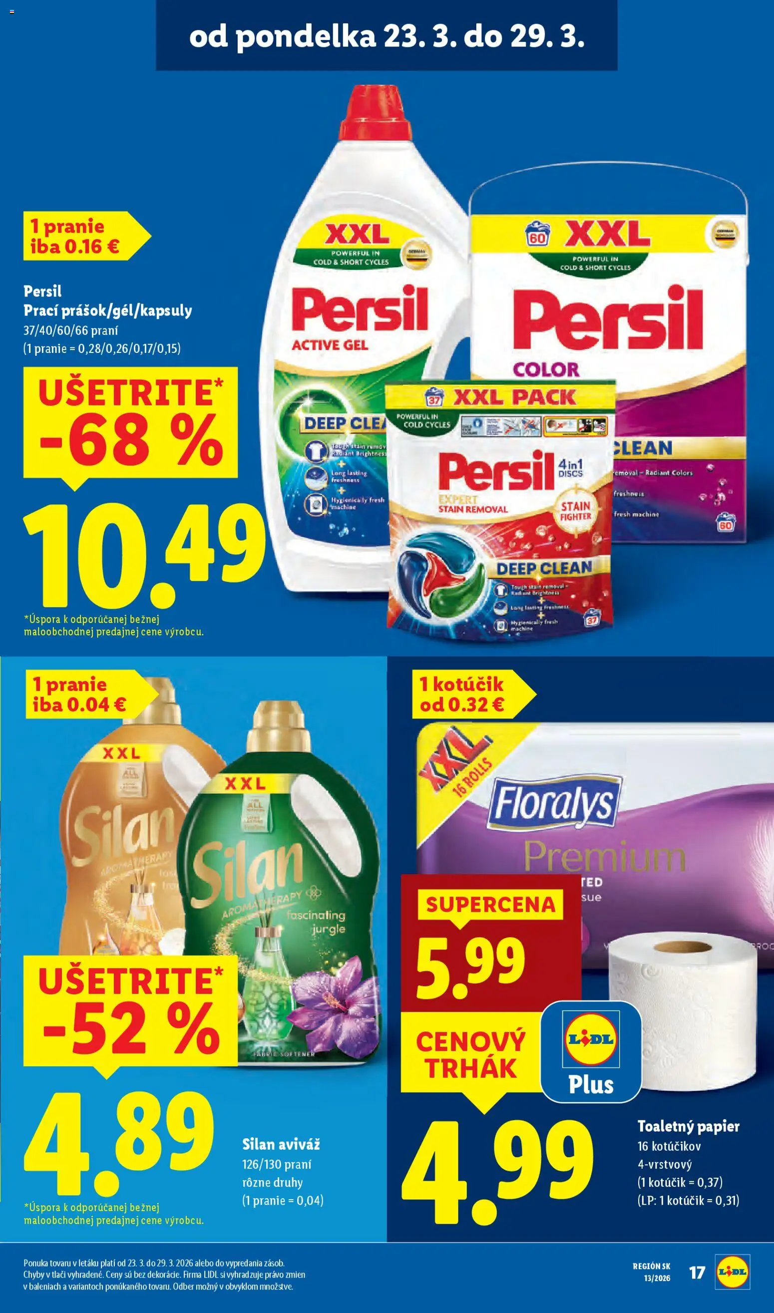 Nové Lidl akcie – leták je platný od 23.03.2026 | Strana: 19 | Produkty: Persil, Silan, Toaletný papier, Aviváž