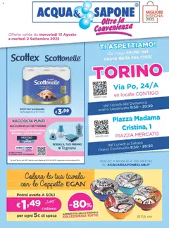 Anteprima del volantino Acqua e Sapone Nuova Apertura Torino catalogo valido a partire dal 13.08.2025