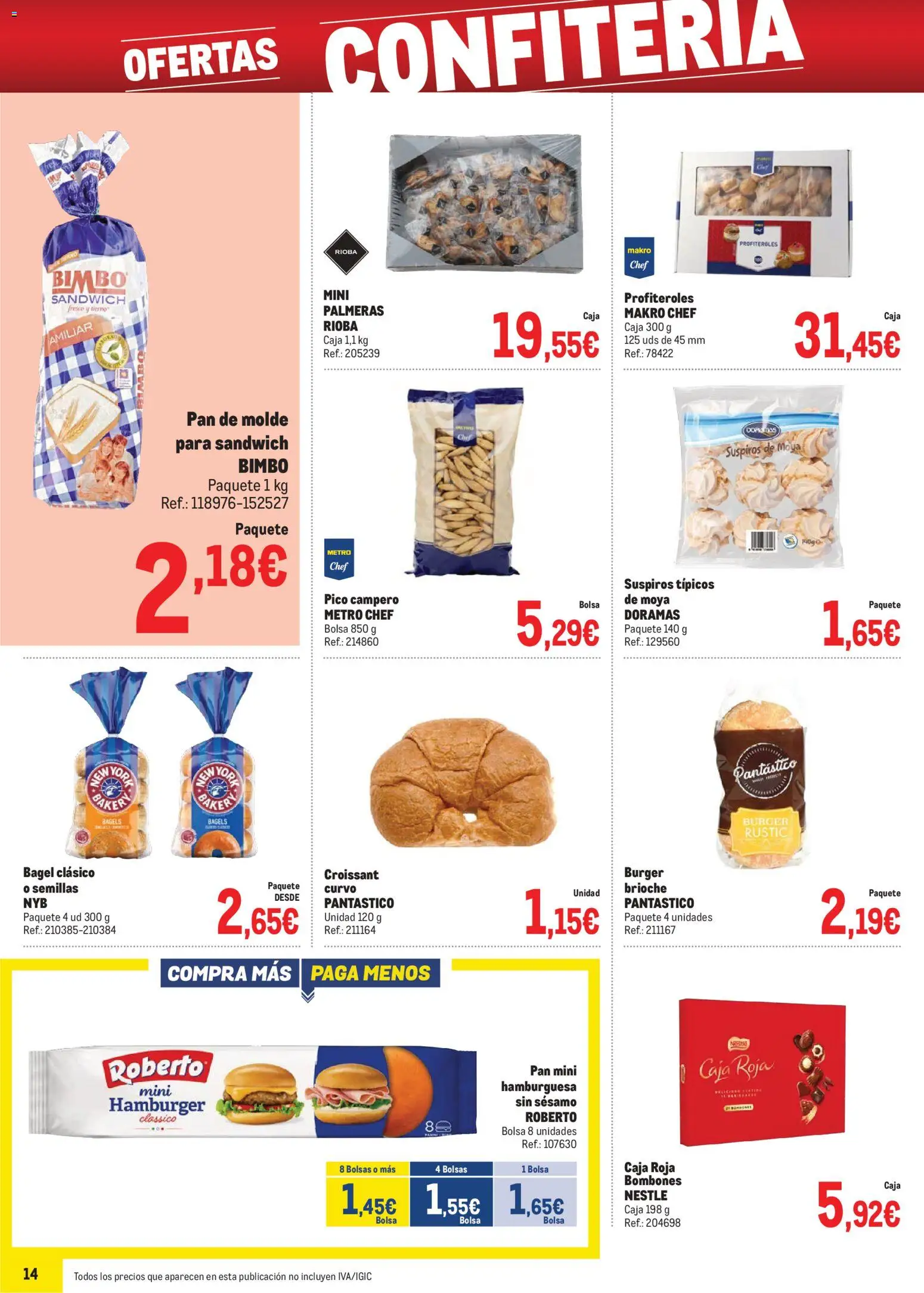 Makro - Precios Canarias │ válido desde el 03.11.2025 | Página: 14 | Productos: Pan de molde, Palmeras, Bolsa, Σοκολατούχο γάλα