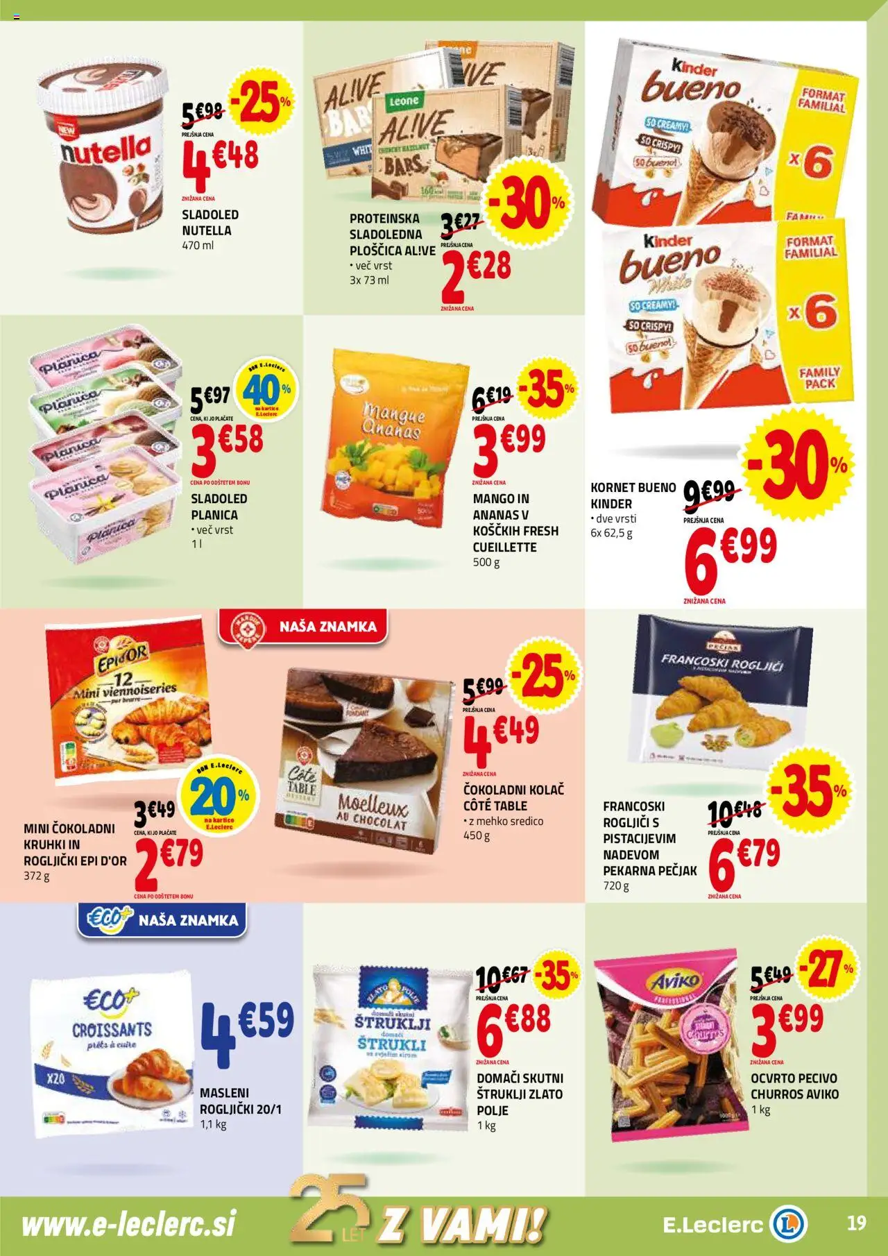 Novi E.leclerc katalog ponudbe – veljaven od 01.10.2025 | Stran: 19 | Izdelki: Pekarna, Rogljički, Sladoled, Mango