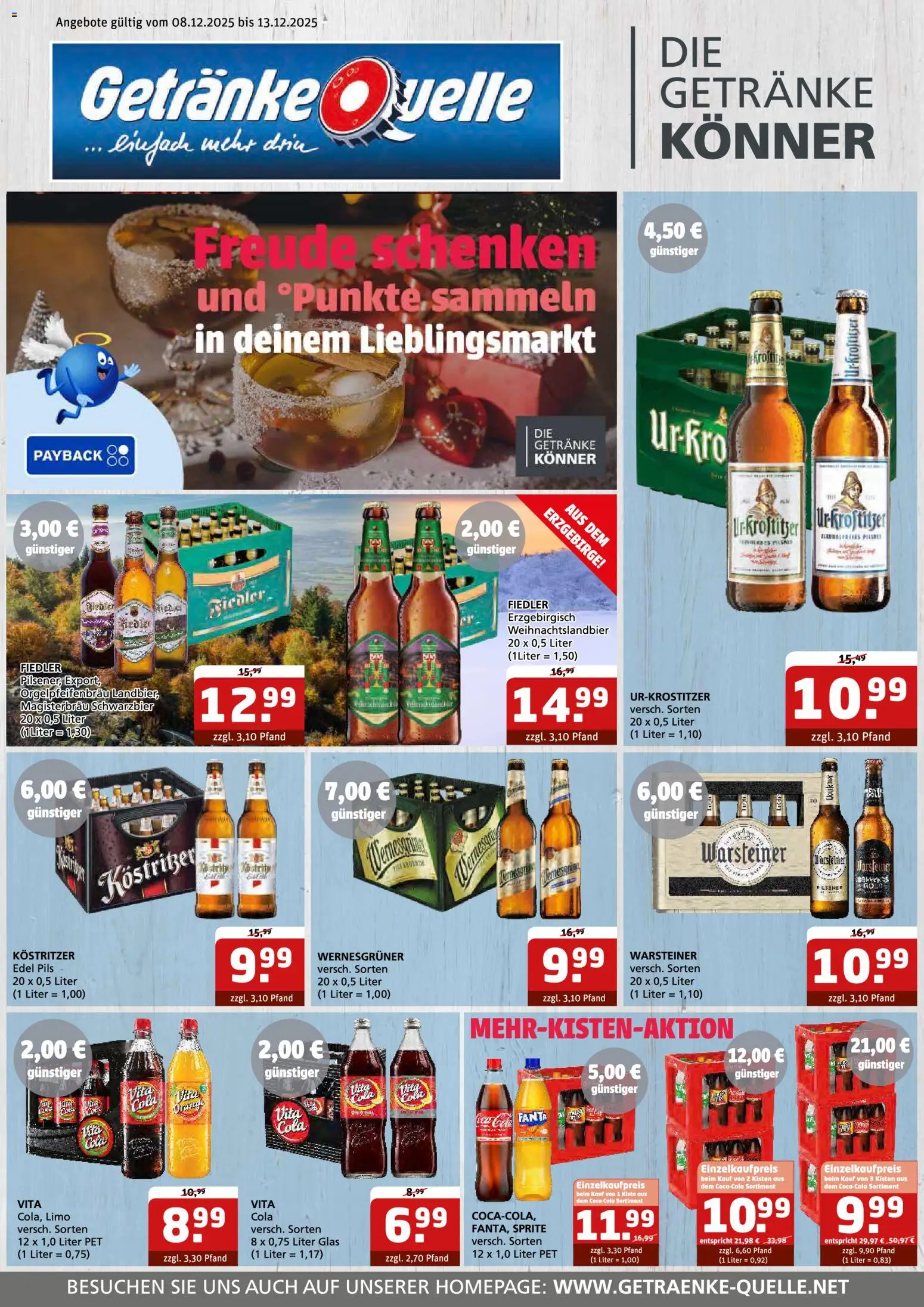 Getränke Quelle Prospekt – gültig ab 08.12.2025 | Seite: 1 | Produkte: Cola, Kostritzer, Warsteiner, Vita cola