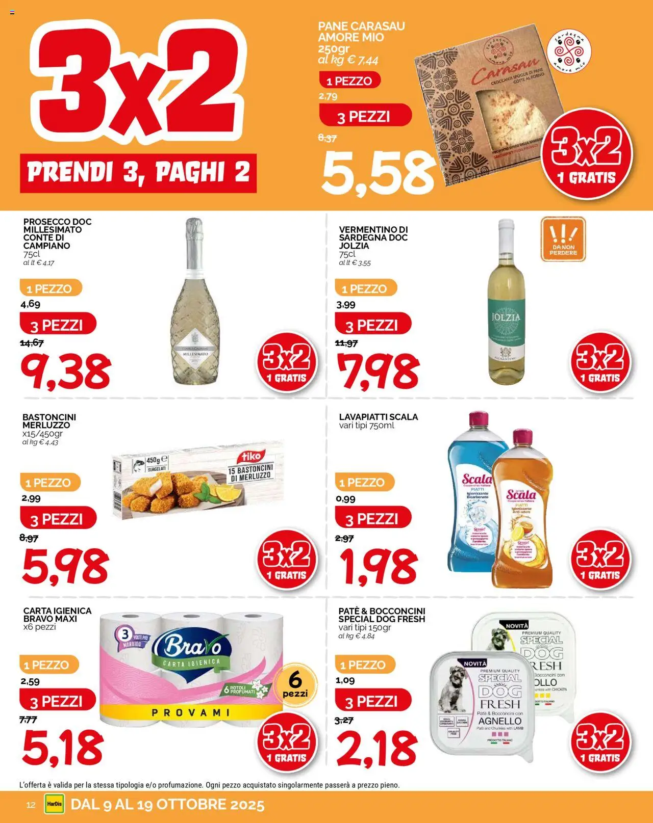 Volantino HarDis del 09.10.2025 | Pagina: 12 | Prodotti: Bicarbonato, Prosecco, Scala, Agnello