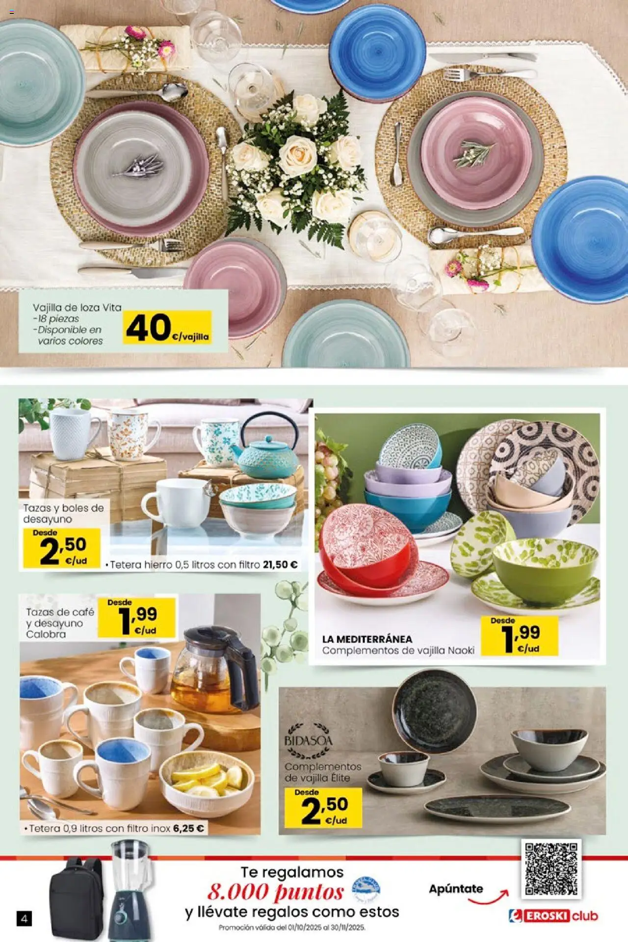 Eroski - Oh! Qué chef │ válido desde el 09.10.2025 | Página: 4 | Productos: Tetera, Café, Té, Βρεφικό κρεβάτι