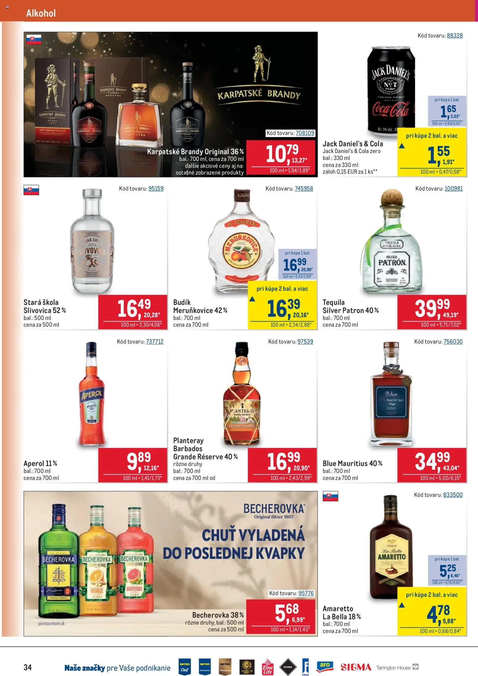 Nové Metro akcie – leták je platný od 08.04.2026 | Strana: 34 | Produkty: Slivovica, Alkohol, Tequila, Aperol