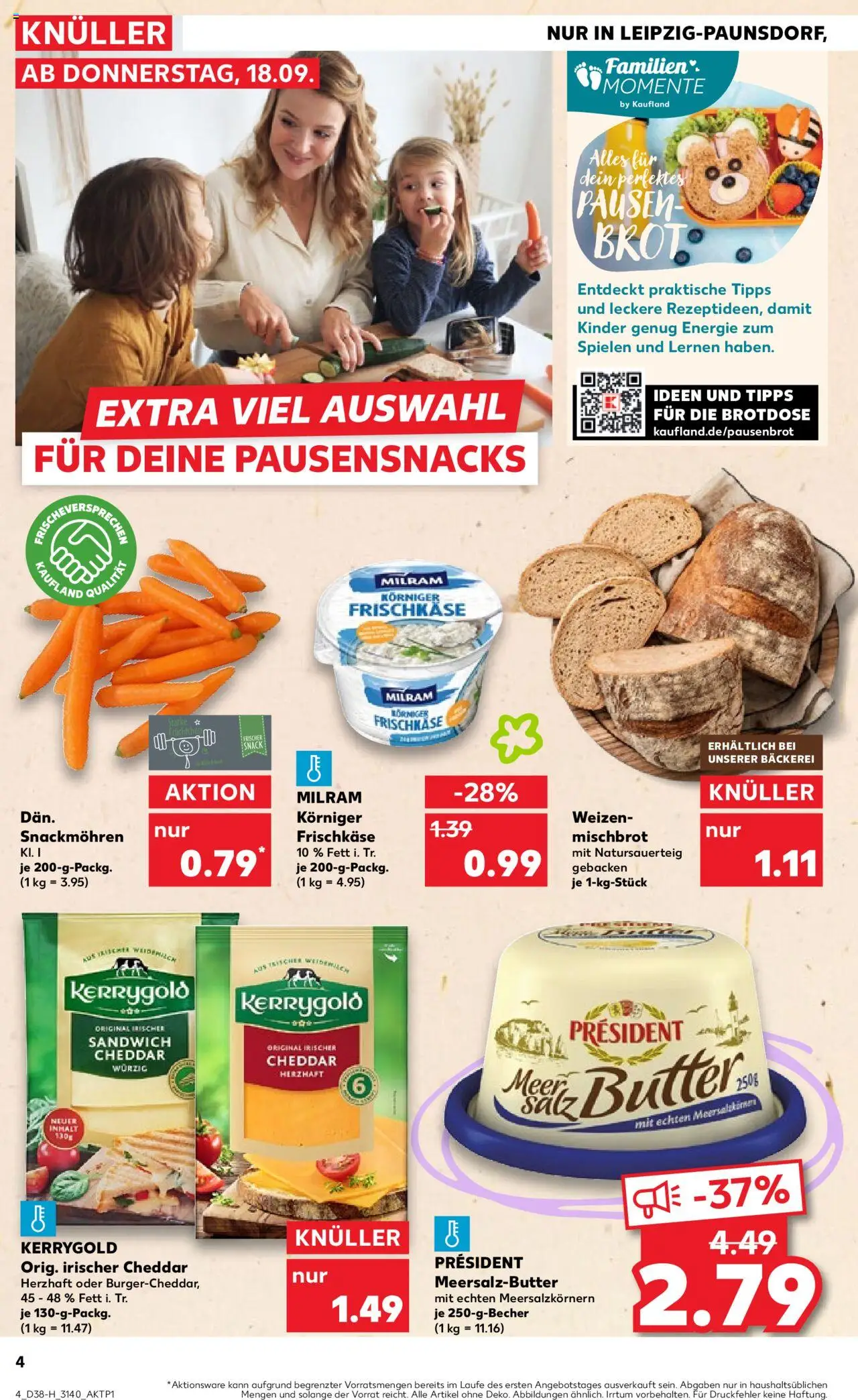 Kaufland prospekt Leipzig	 – gültig ab 18.09.2025 | Seite: 4 | Produkte: Bäckerei, Butter, Brot, Frischkase