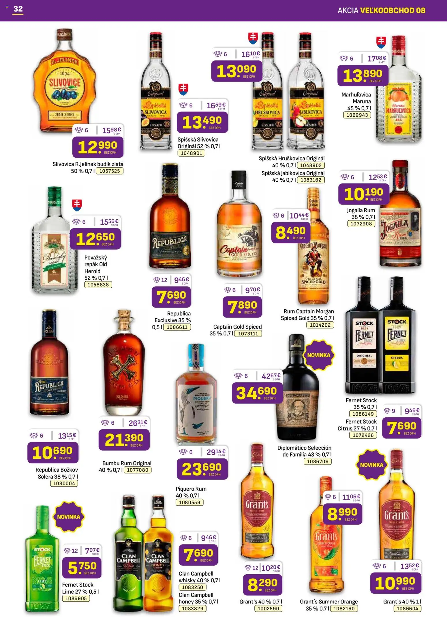 Nové Libex akcie – leták je platný od 20.04.2026 | Strana: 32 | Produkty: Diplomatico, Slivovica, Fernet, Fernet Stock