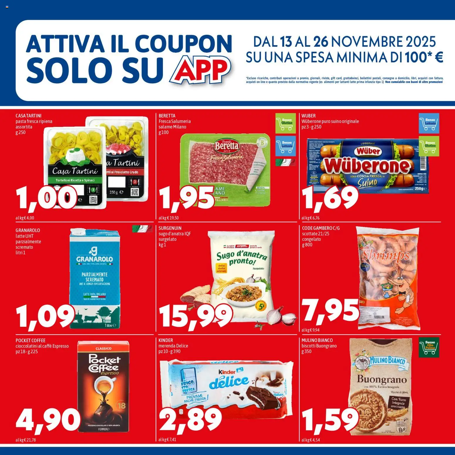 Volantino Mega del 13.11.2025 | Pagina: 6 | Prodotti: Biscotti, Farina, Spinaci, Tortelloni