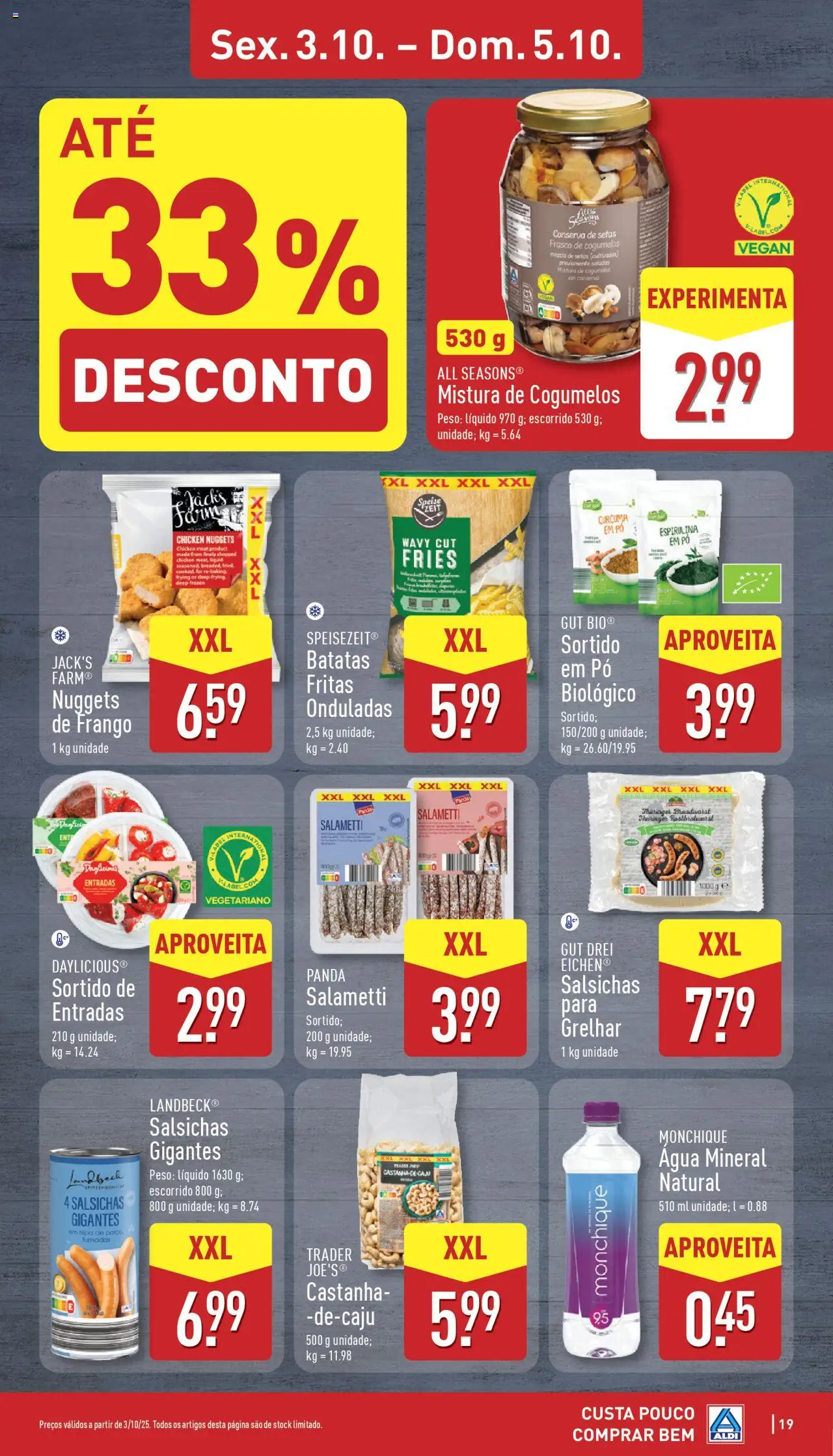 Aldi folheto │ válido de 29.09.2025 | Página: 19 | Produtos: Agua, Saladas, Cogumelos, Nuggets