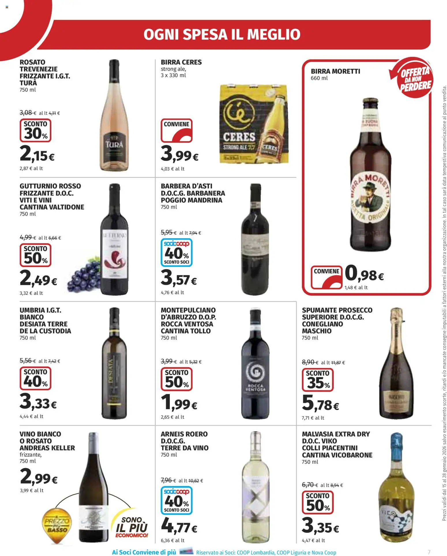 Volantino Ipercoop del 15.01.2026 | Pagina: 7 | Prodotti: Birra, Vino, Birra Moretti, Spumante