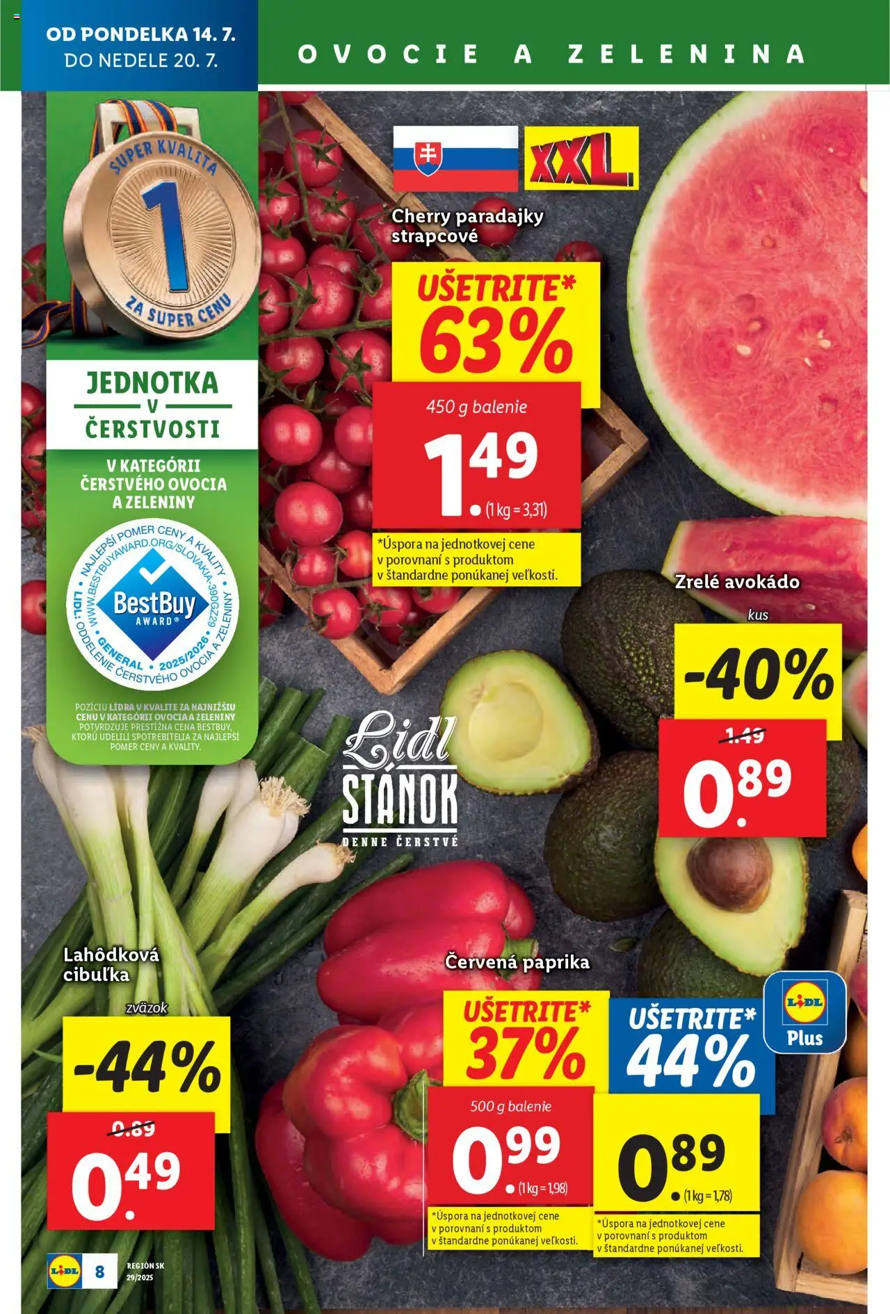 Lidl leták │ platný od 14.07.2025 | Strana: 10 | Produkty: Paprika, Paradajky, Červená paprika, Cherry paradajky