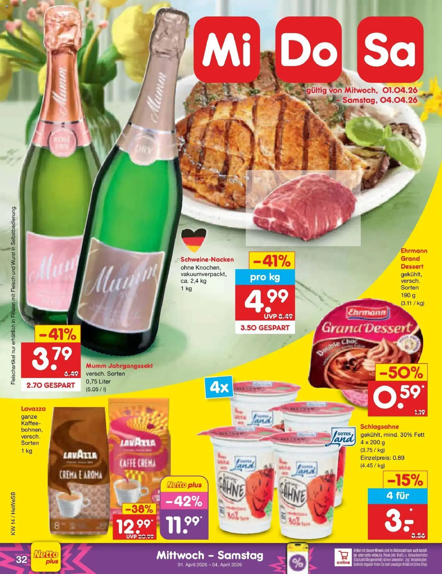 Netto Marken-Discount Prospekt Hamburg	 – gültig ab 30.03.2026 | Seite: 40 | Produkte: Lavazza, Schweinenacken, Wurst, Fleisch